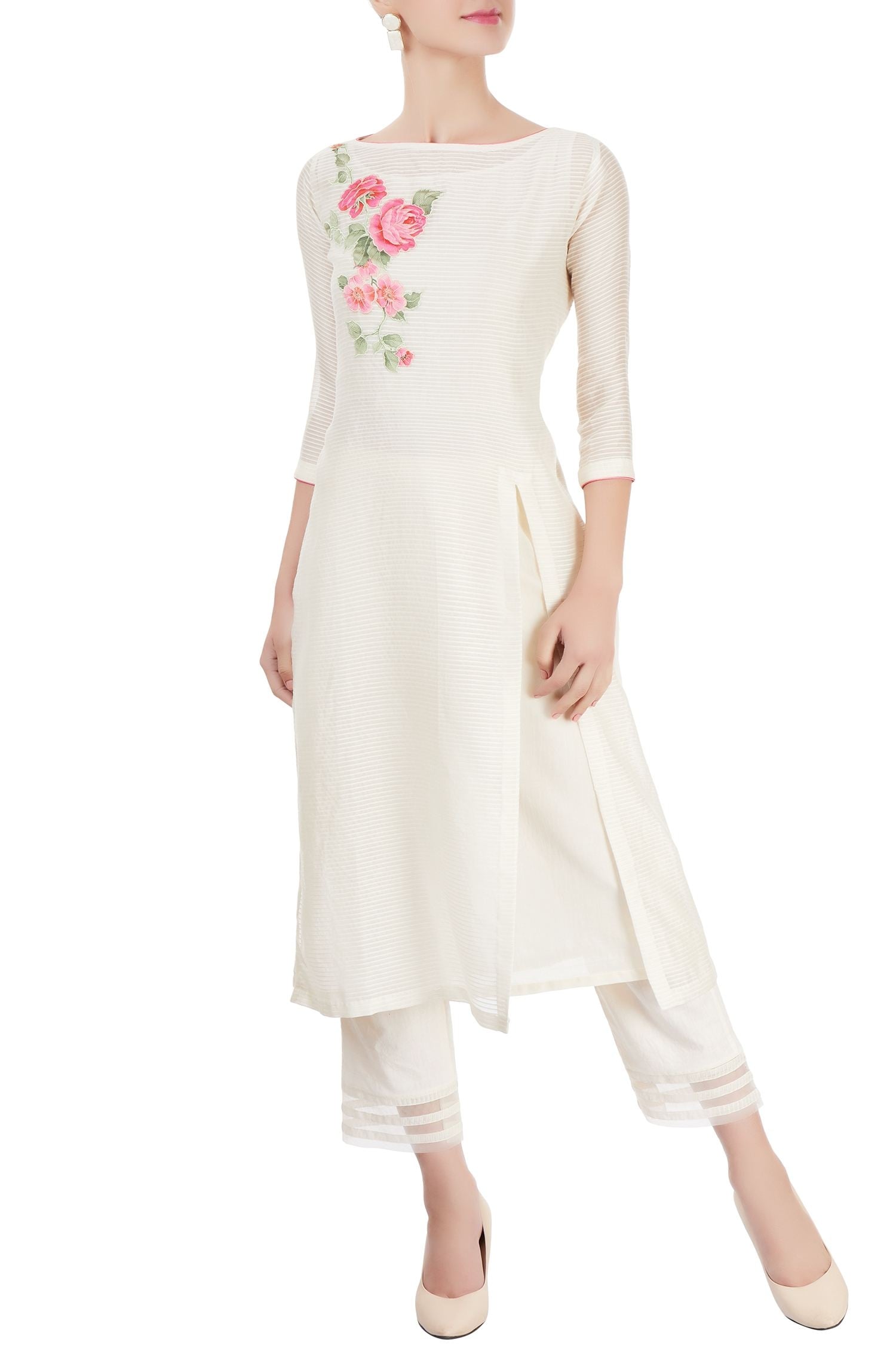 Buy White Ivory Striped Kurta With Pants For Women by Rajat & Shraddha ...