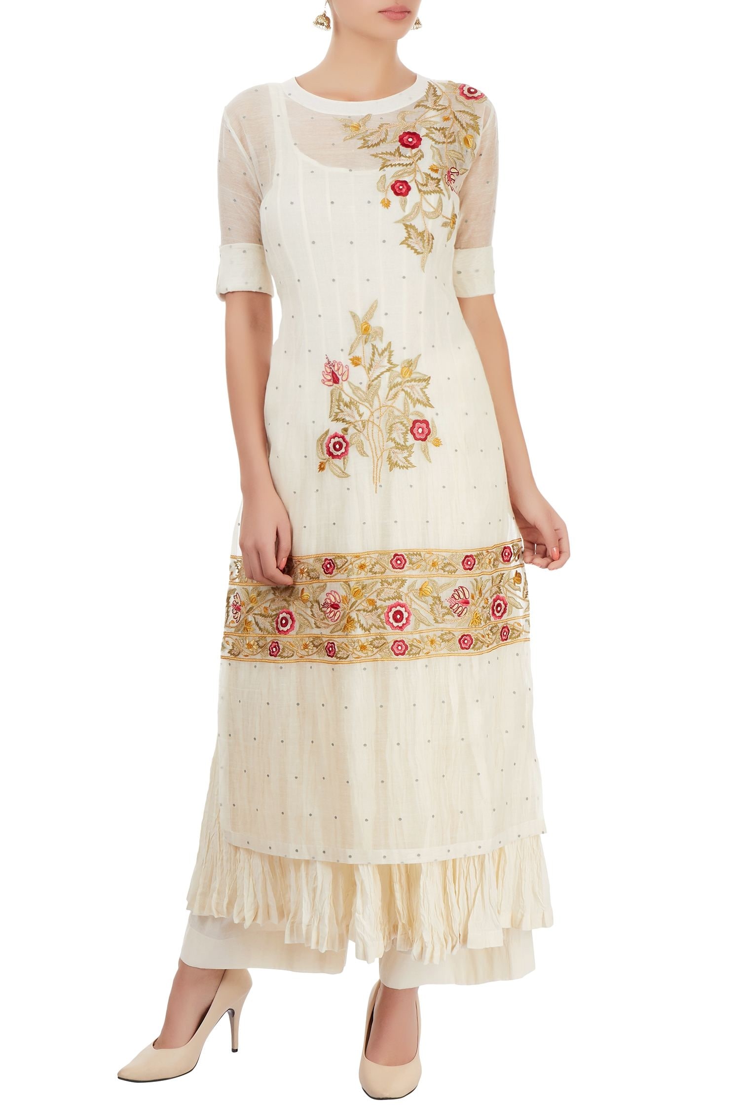 Buy Prama by Pratima Pandey White Thread Embroidered Kurta Set Online ...