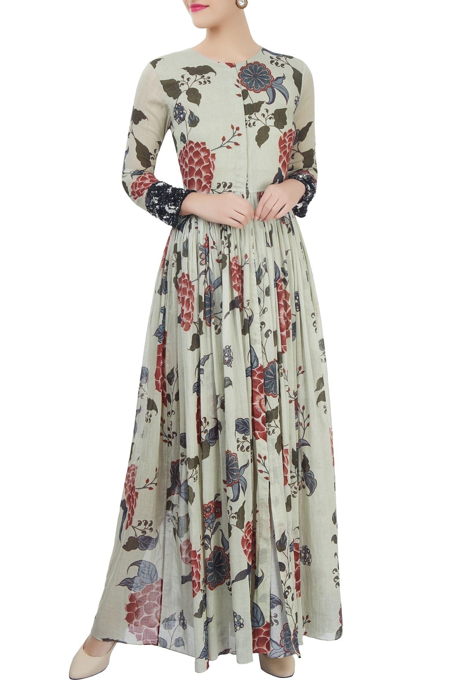 Buy Greyish blue floral print dress by Saaksha & Kinni at Aza Fashions