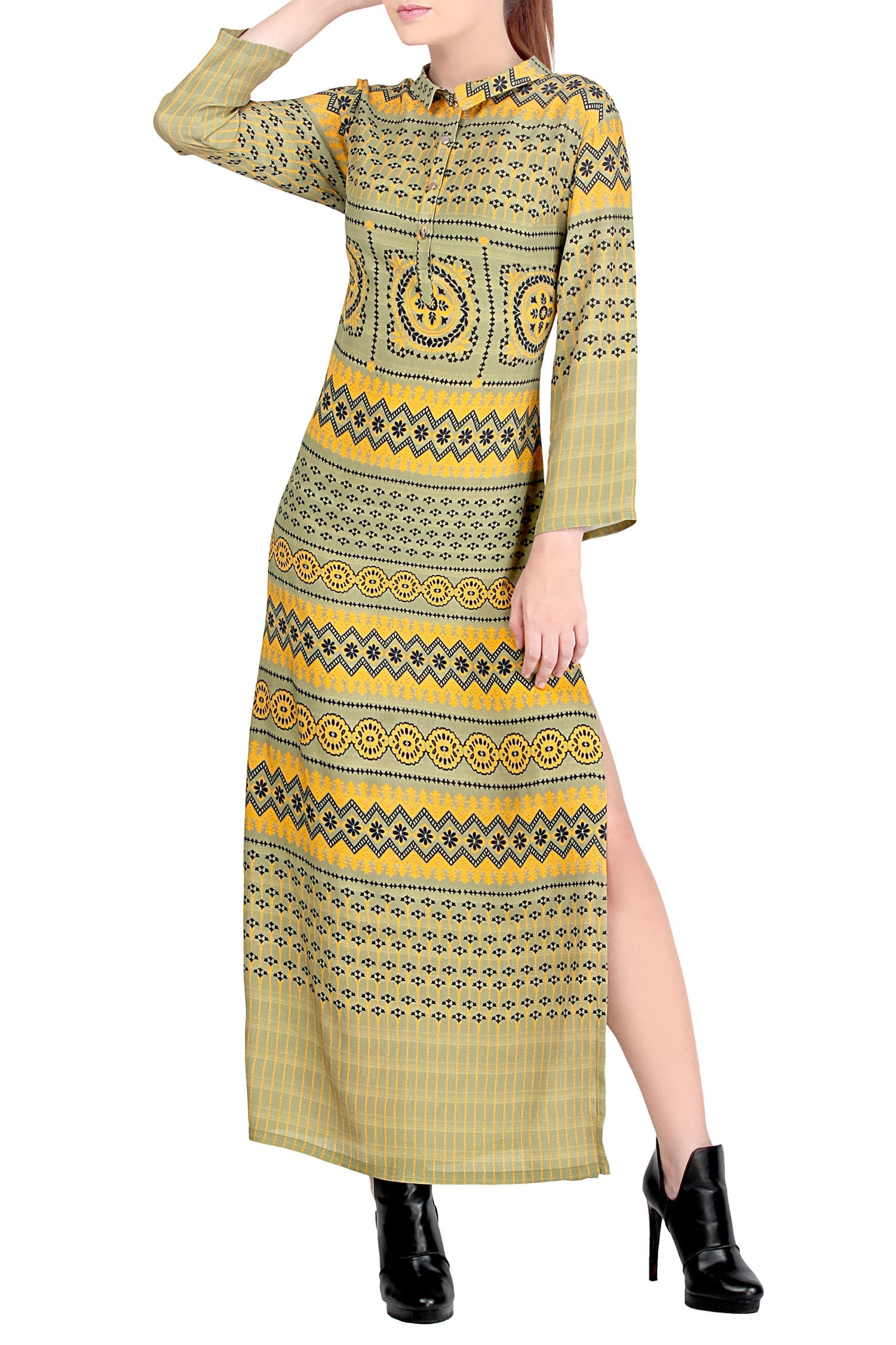 Soup by Sougat Paul Green And Yellow Printed Dress