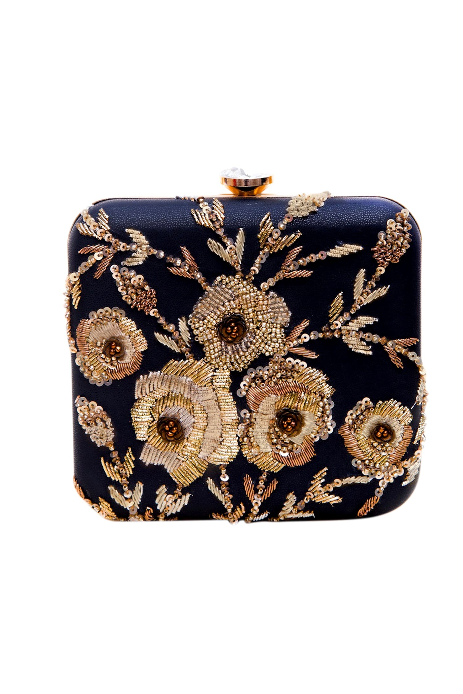 Buy Black clutch with rose embroidery by Adora by Ankita at Aza Fashions