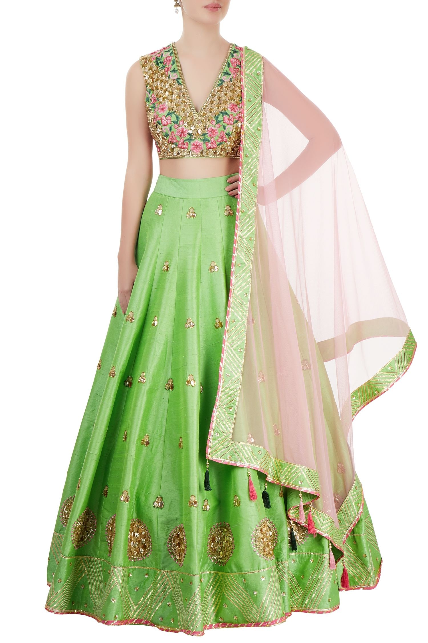 Neha Khullar Green Bead Embroidered Lehenga Set For Women