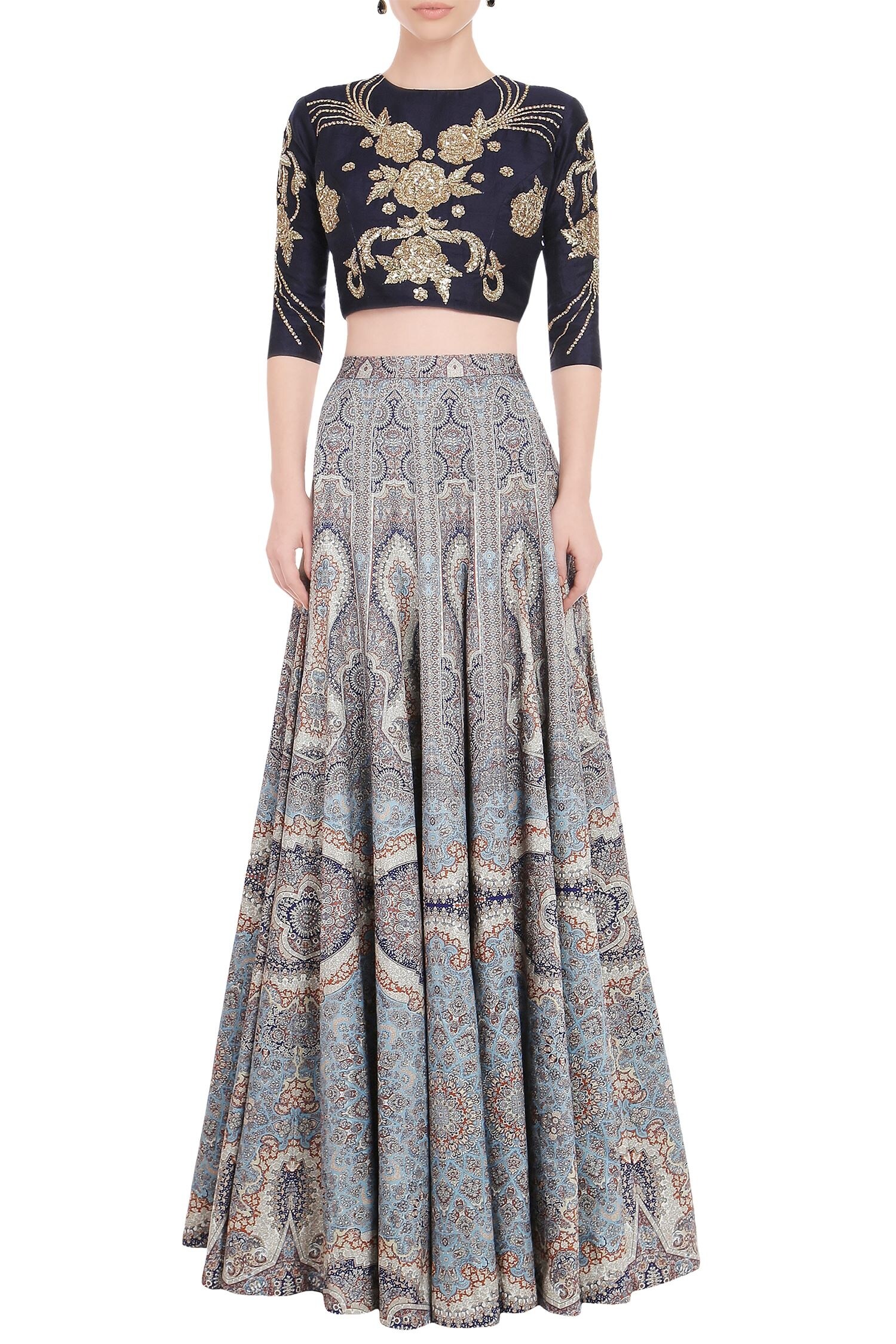 Buy Multi colored printed lehenga set with embroidered blouse by ...