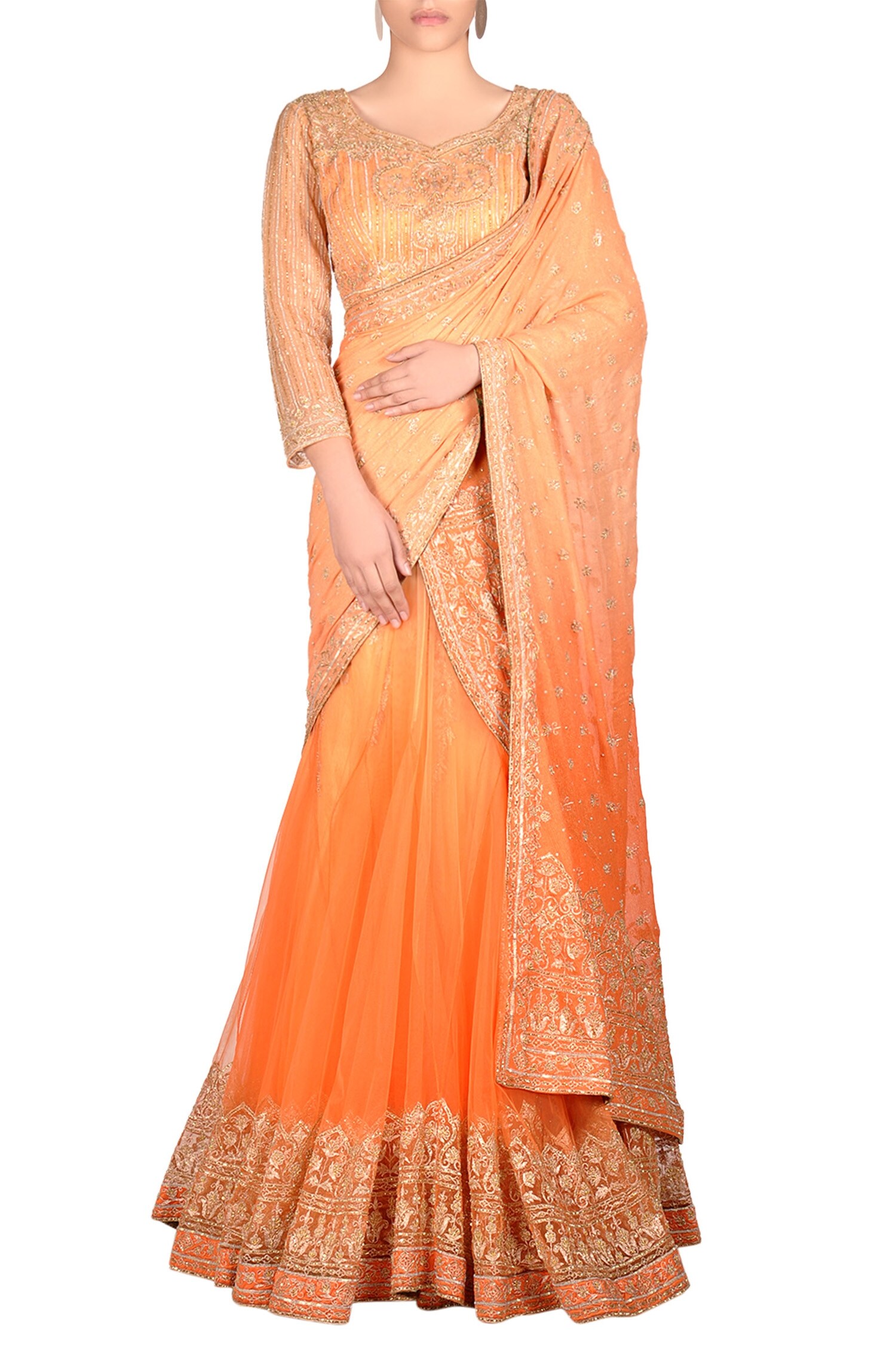 Buy Peach Lehenga Saree With Embroidery By Rabani Rakha At Aza