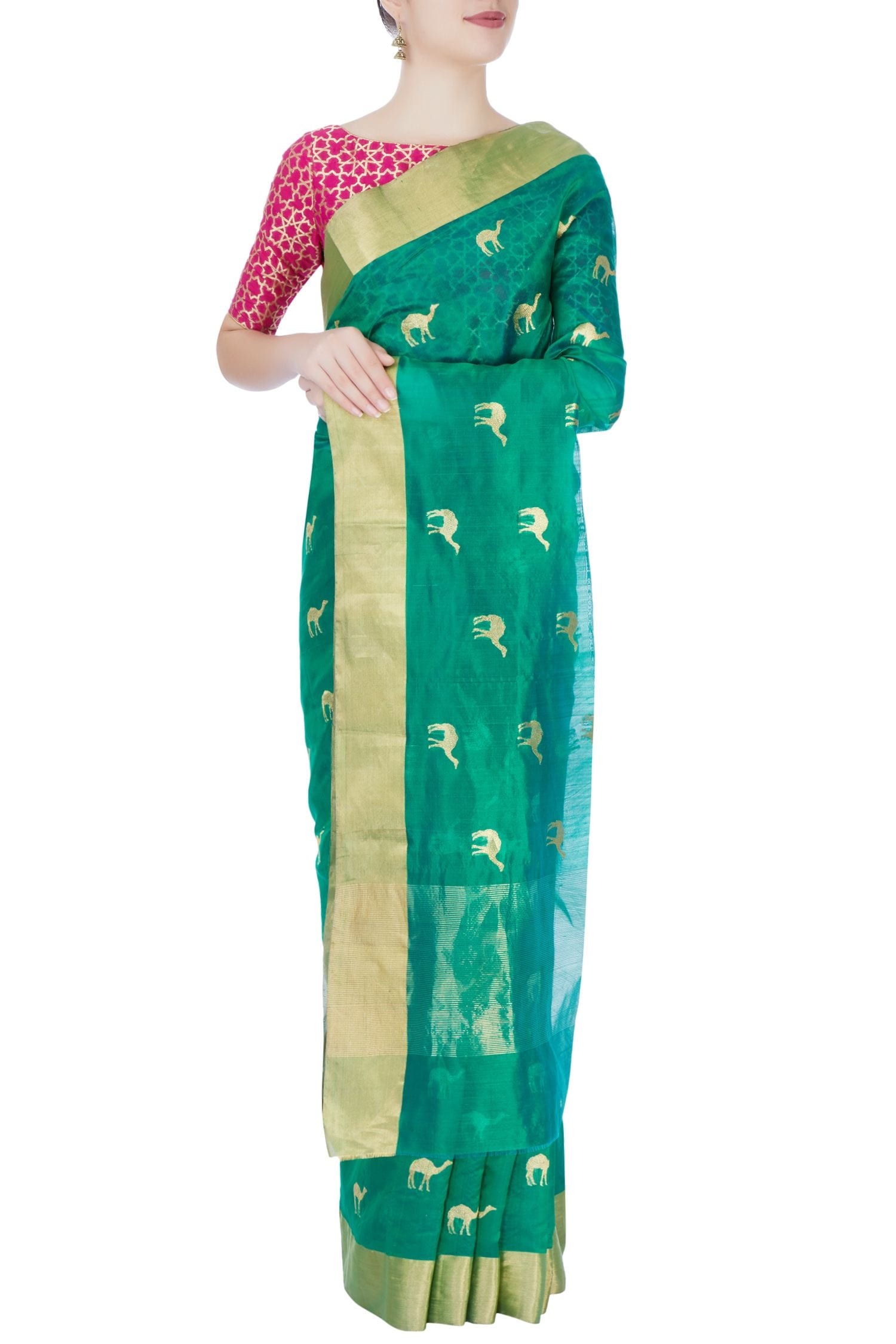 Buy Shamrock green mulberry silk saree by Sailesh Singhania at Aza Fashions