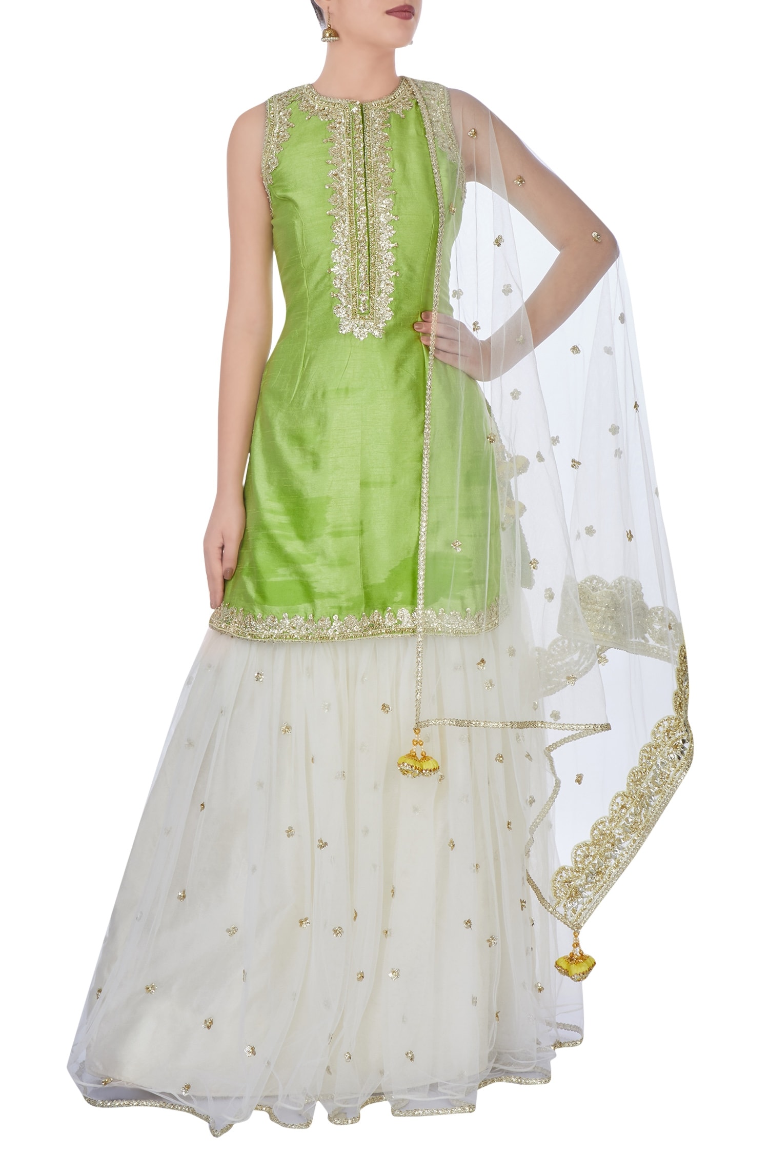 Preeti S Kapoor Green And Cream Gota Work Sharara Set