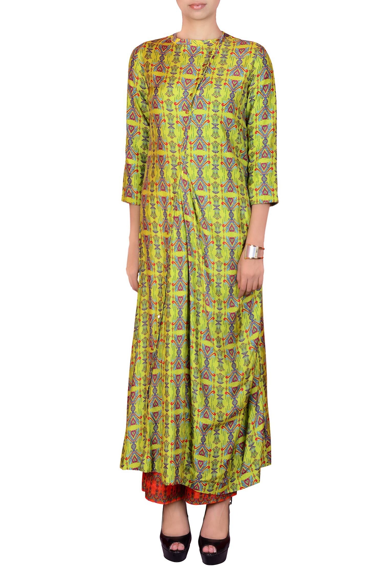 Nautanky Lime Green And Orange Salwar Suit
