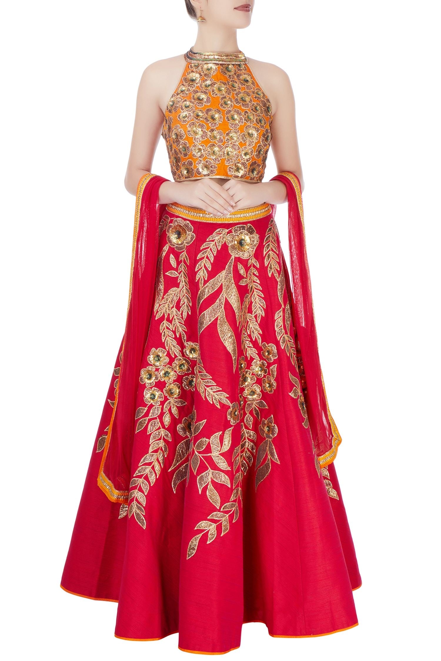 Vandana Sethi Raw Silk Embroidered Lehenga Set