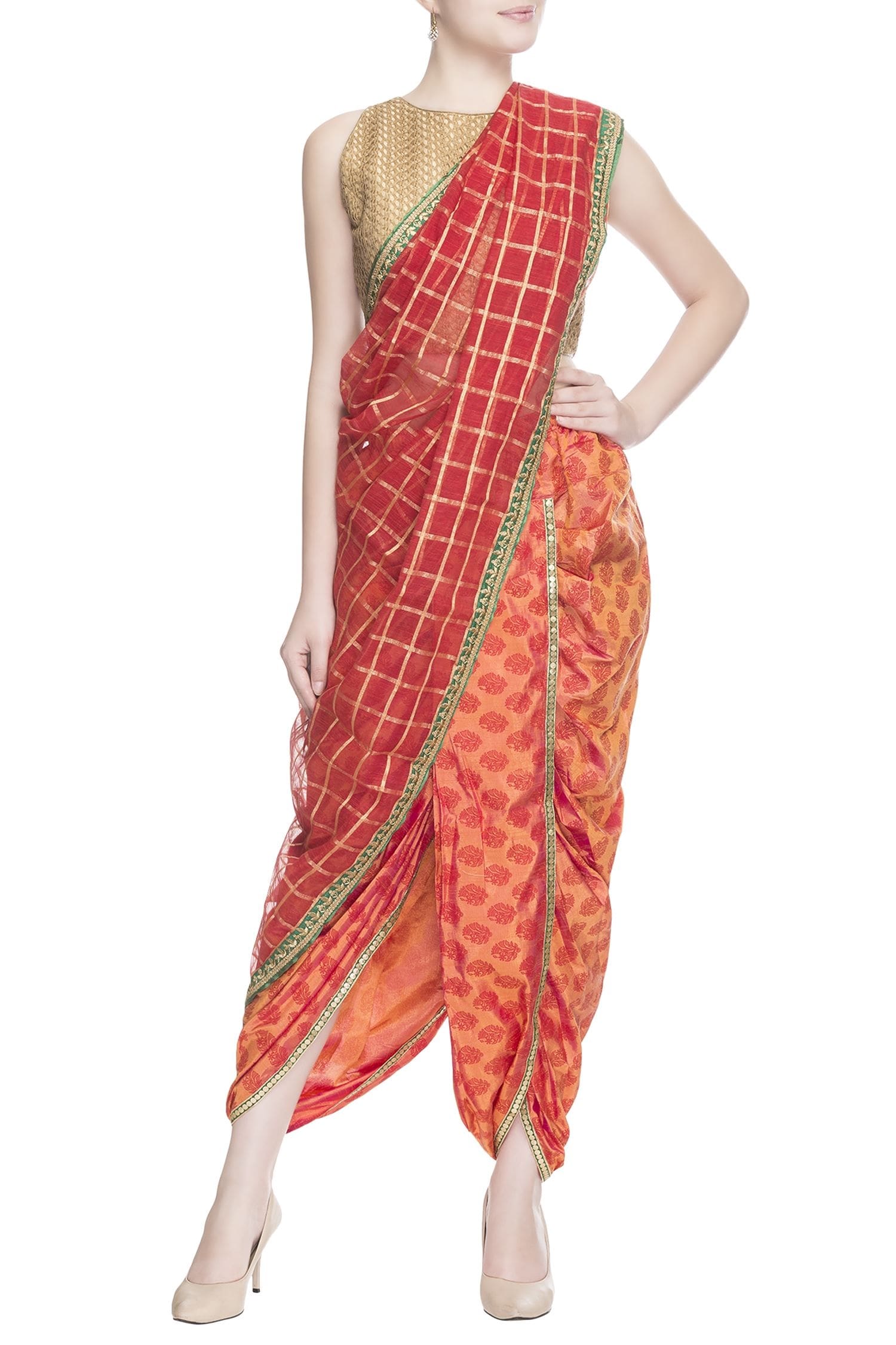 red and white striped saree online