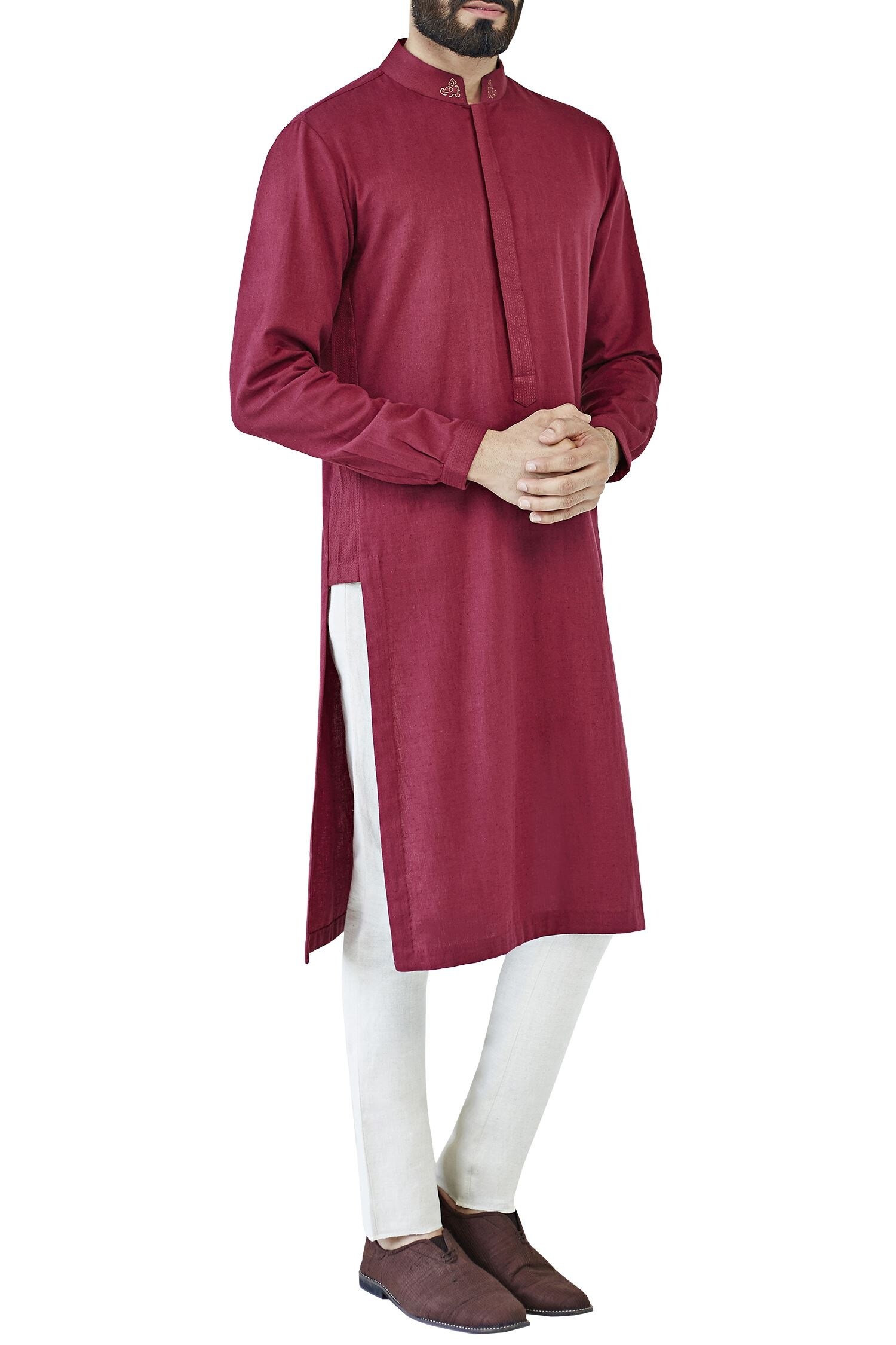 Buy Plum kurta with side panel by Anita Dongre Men at Aza Fashions