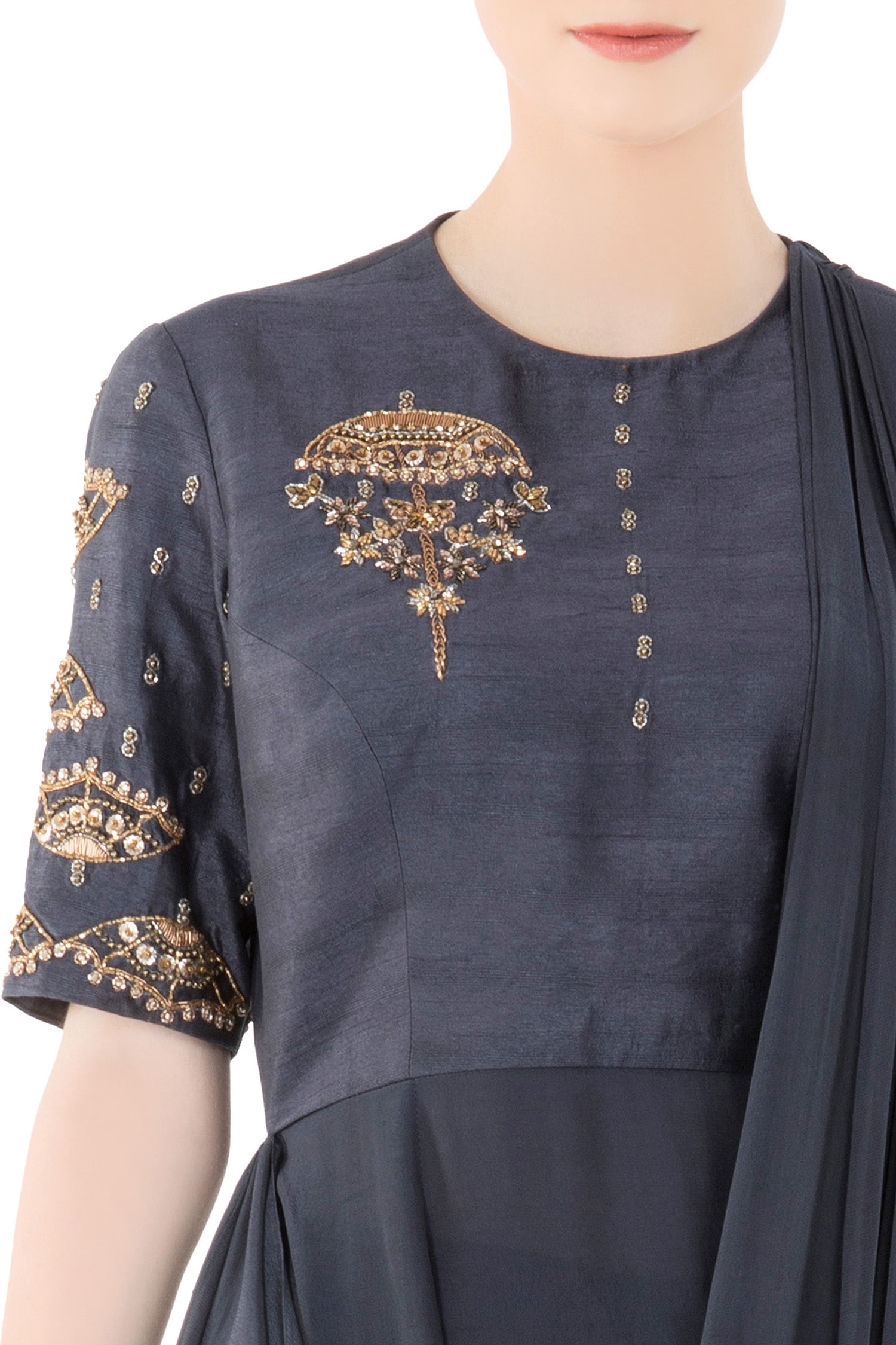 Buy Charcoal grey one shoulder drape gown by Nidhika Shekhar at Aza ...