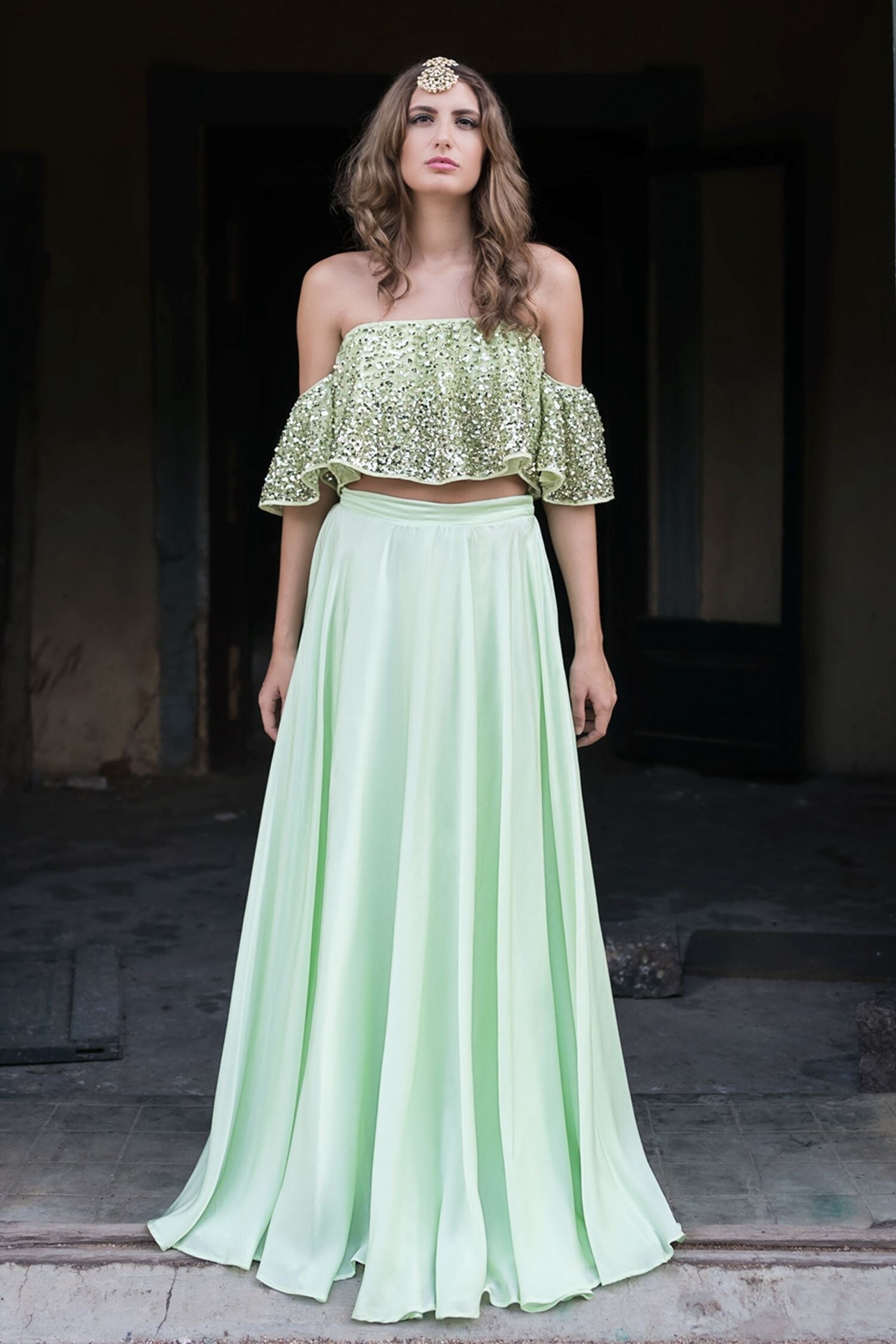 Buy Mint green lehenga & blouse by Prathyusha Garimella at Aza Fashions