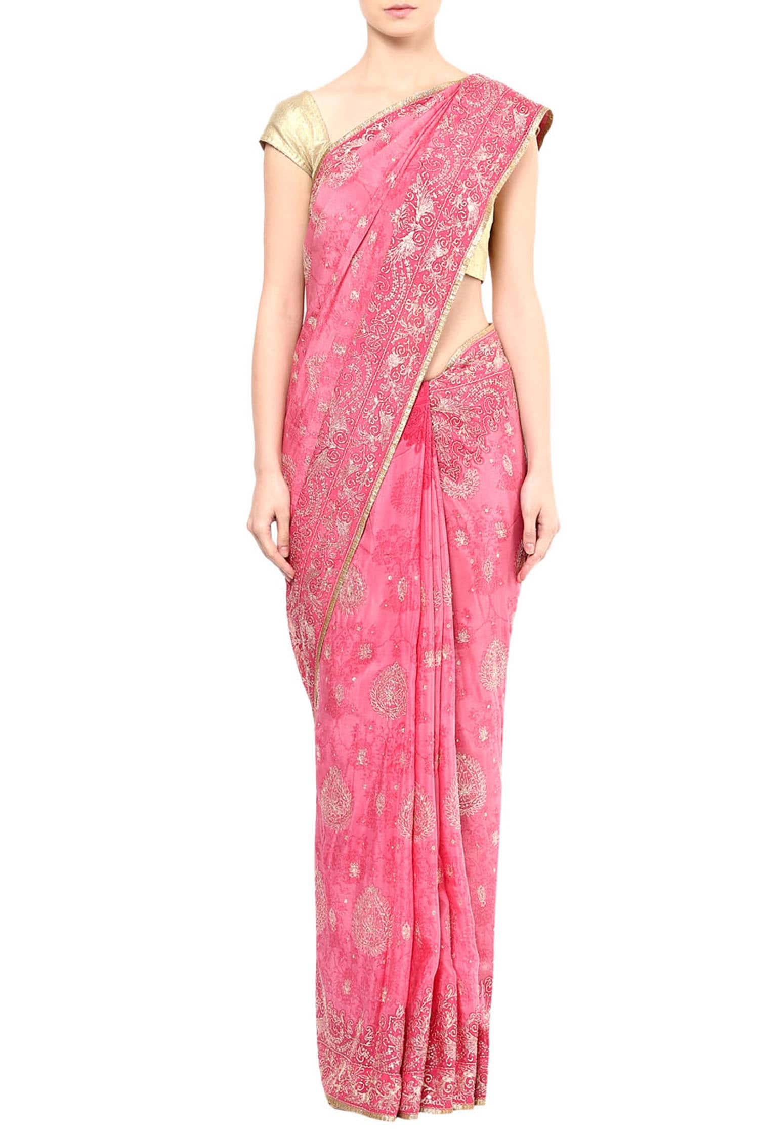 RI.Ritu Kumar Pink Embellished Saree