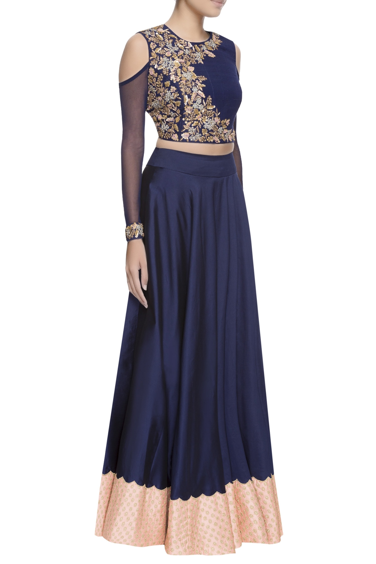 Buy Neha Mehta Couture Navy Blue Embroidered Lehenga Online | Aza Fashions