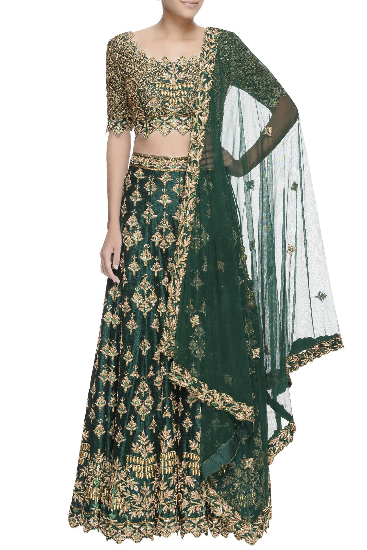 Buy Neha Mehta Couture Green Zari Embroidered Lehenga Online | Aza Fashions