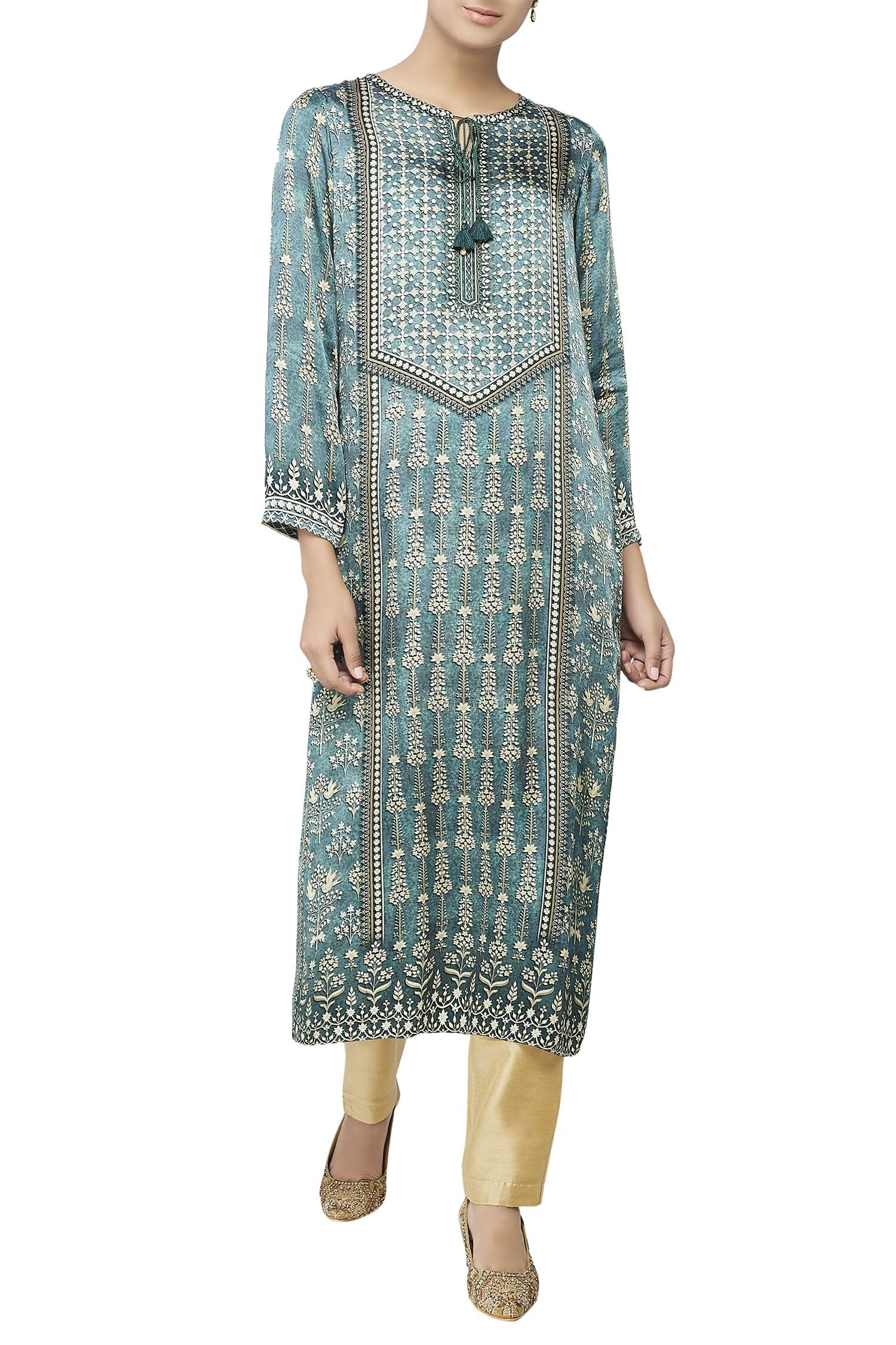 Buy Sage green printed long kurta by Anita Dongre at Aza Fashions