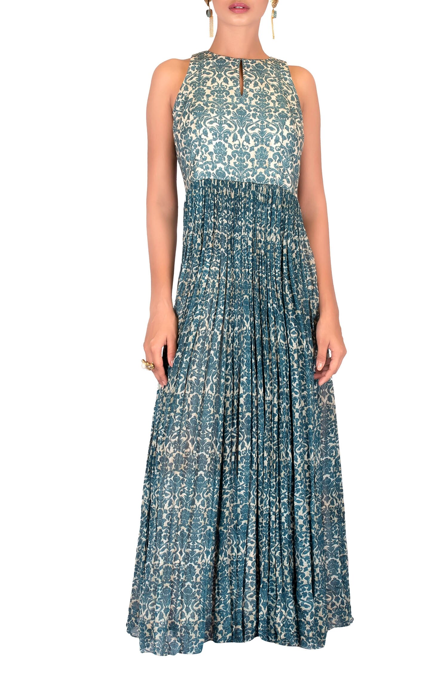 Nautanky Blue Chiffon Printed Dress