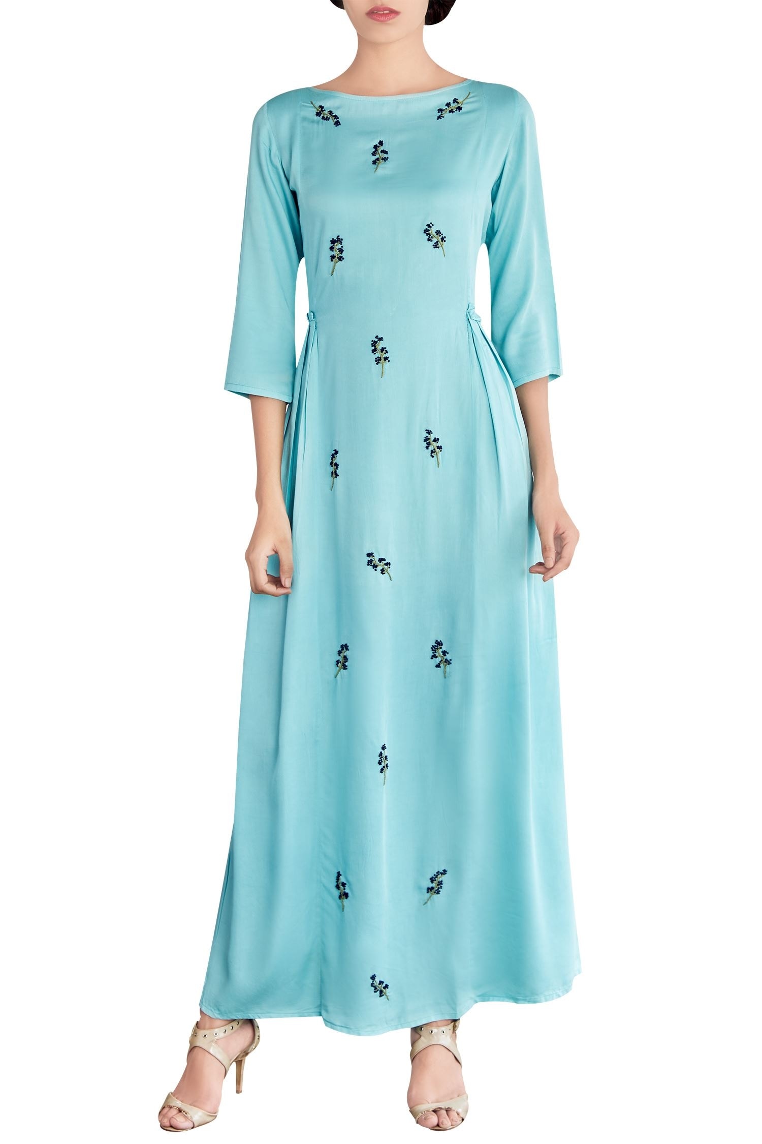 Pallavi Kandoi Mint Blue Embroidered Maxi Dress