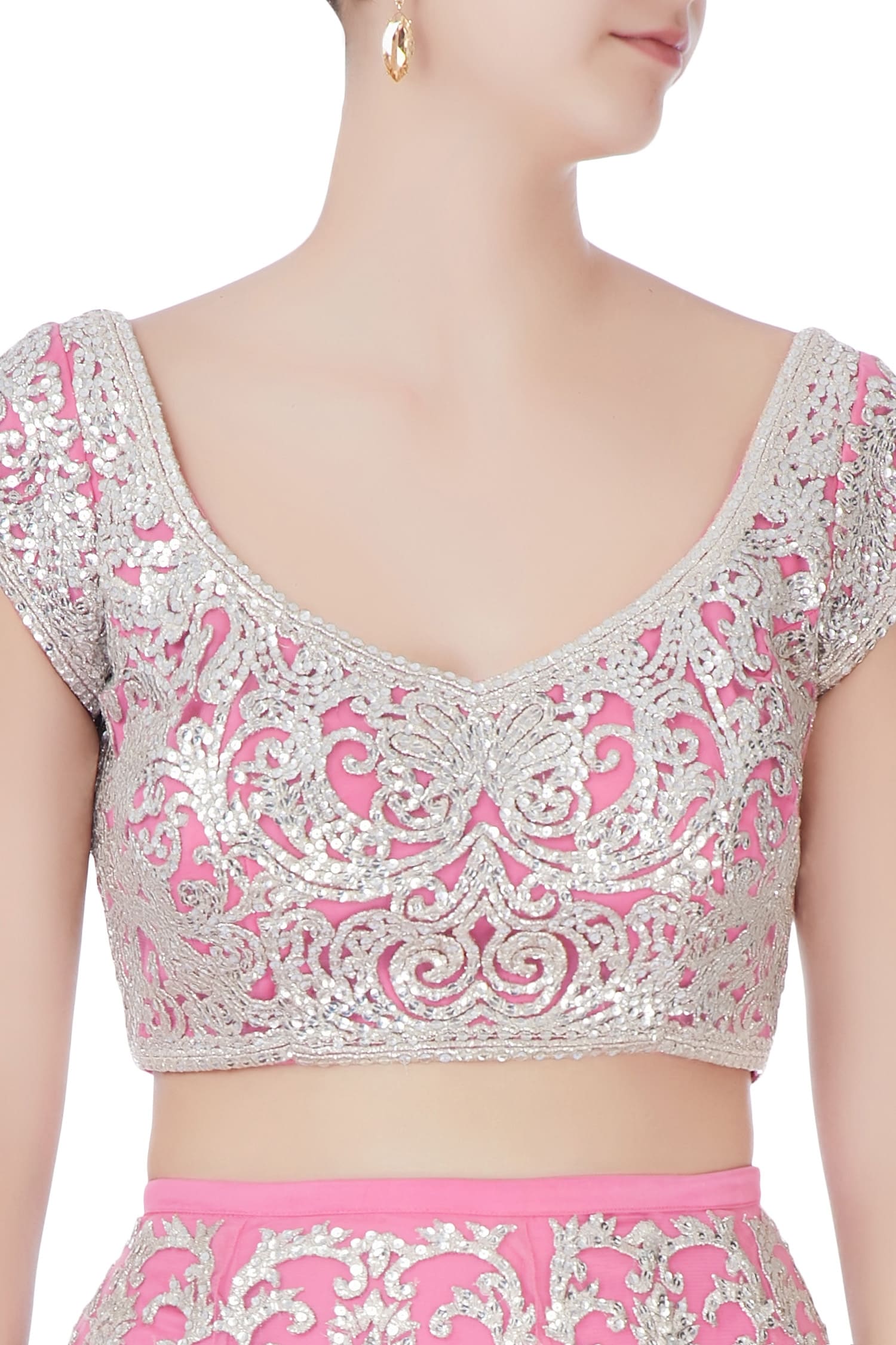 Buy Bhairavi Jaikishan Pink Net Embroidered Lehenga Set Online | Aza ...