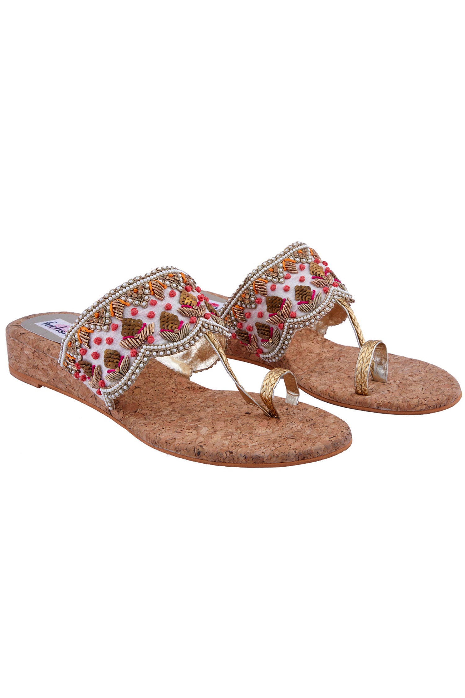 Buy Multicolored embellished kolhapuri sandals by Fuchsia at Aza Fashions