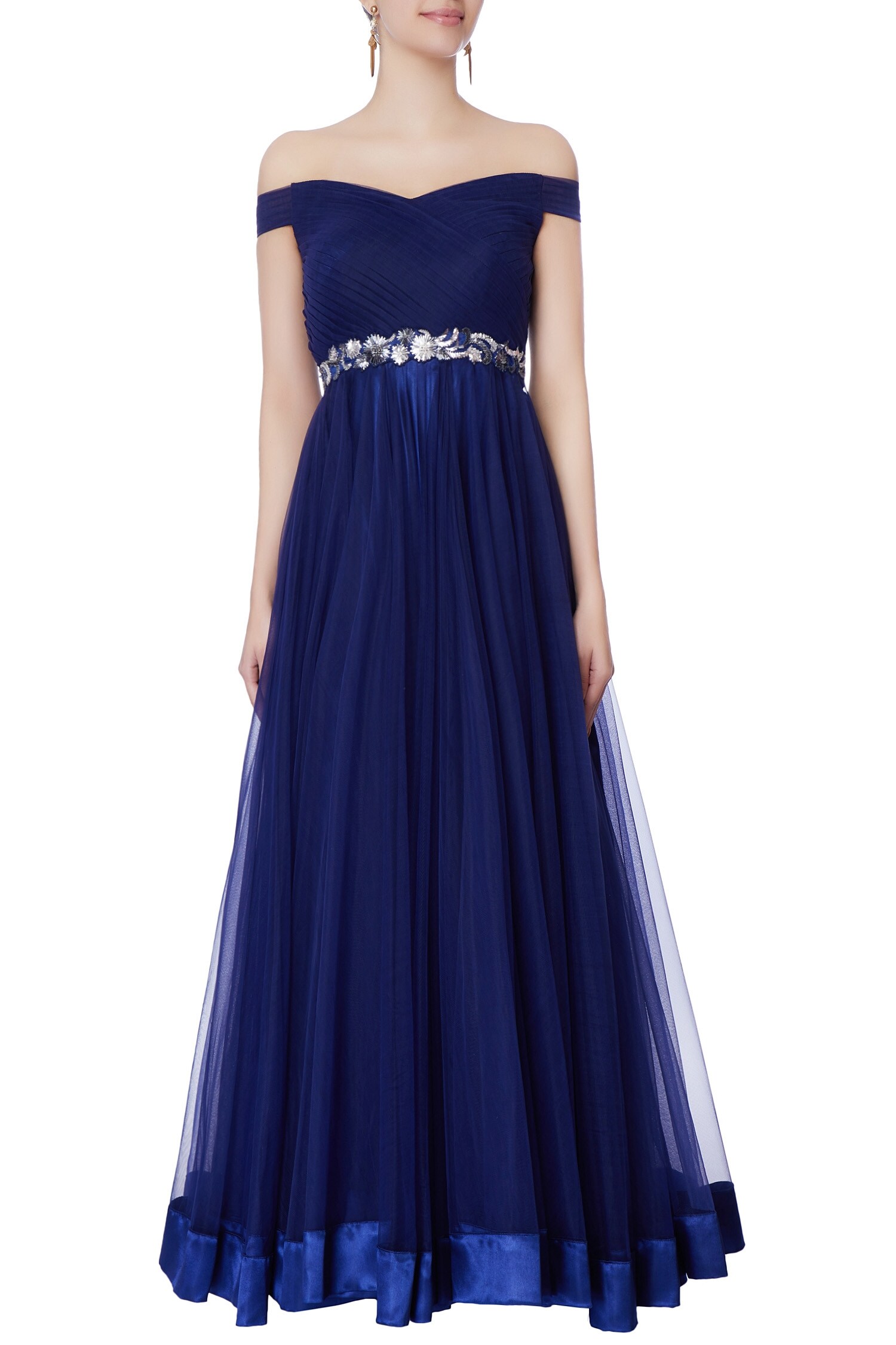 Buy Scarlet Indowestern Gown In Net With Off Shoulder Neckline And Thread  Work In Floral Jaal Online - Kalki Fashion