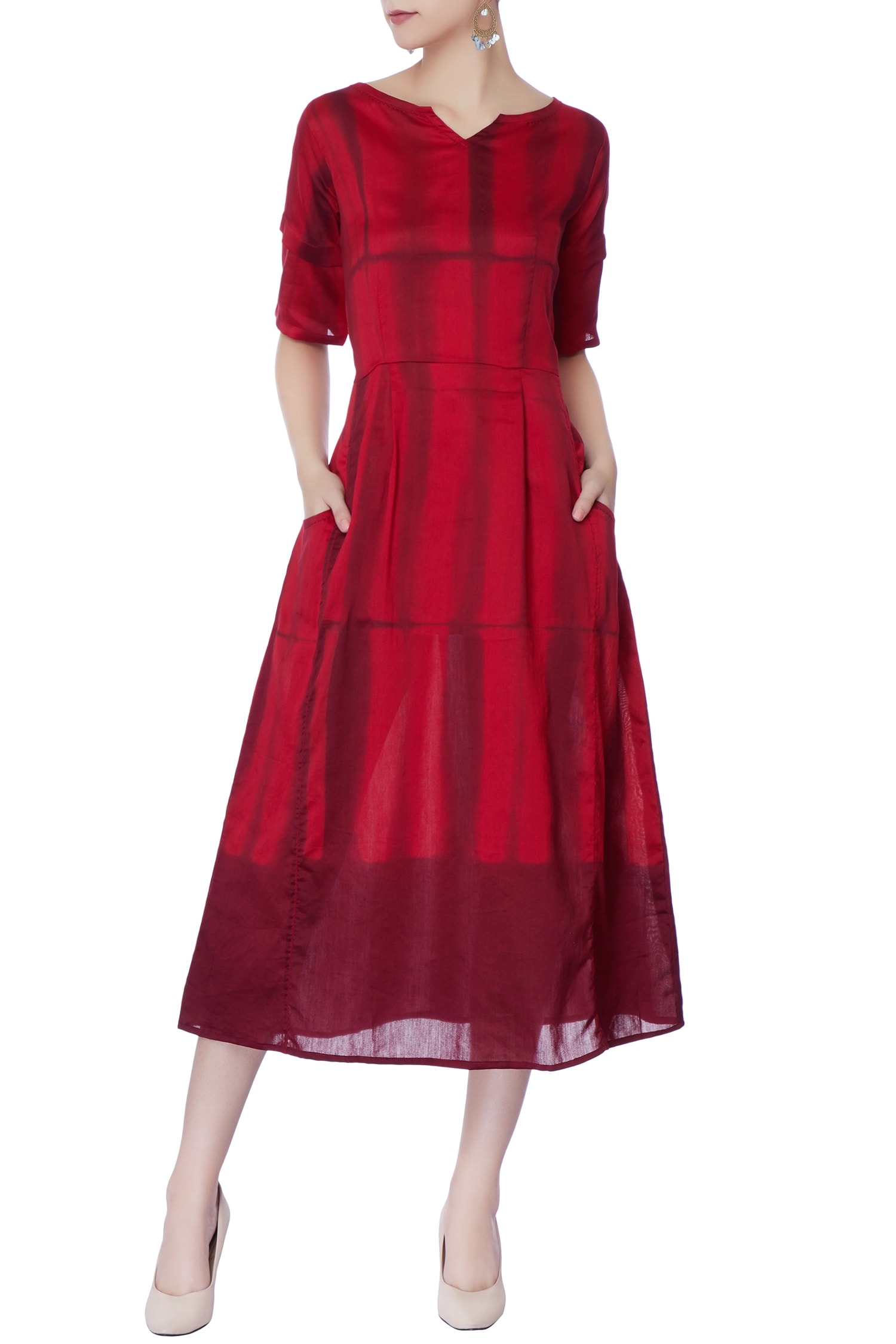 Itara Red Flared Midi Dress For Women