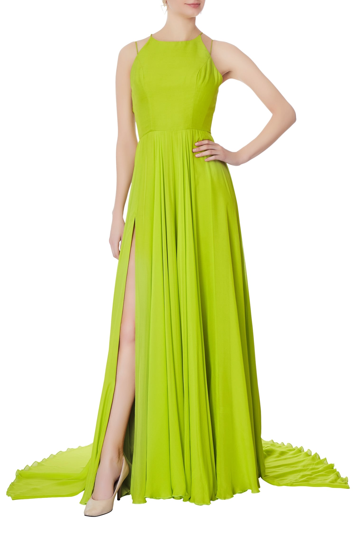 Saisha Shinde Green Halter Slit Gown