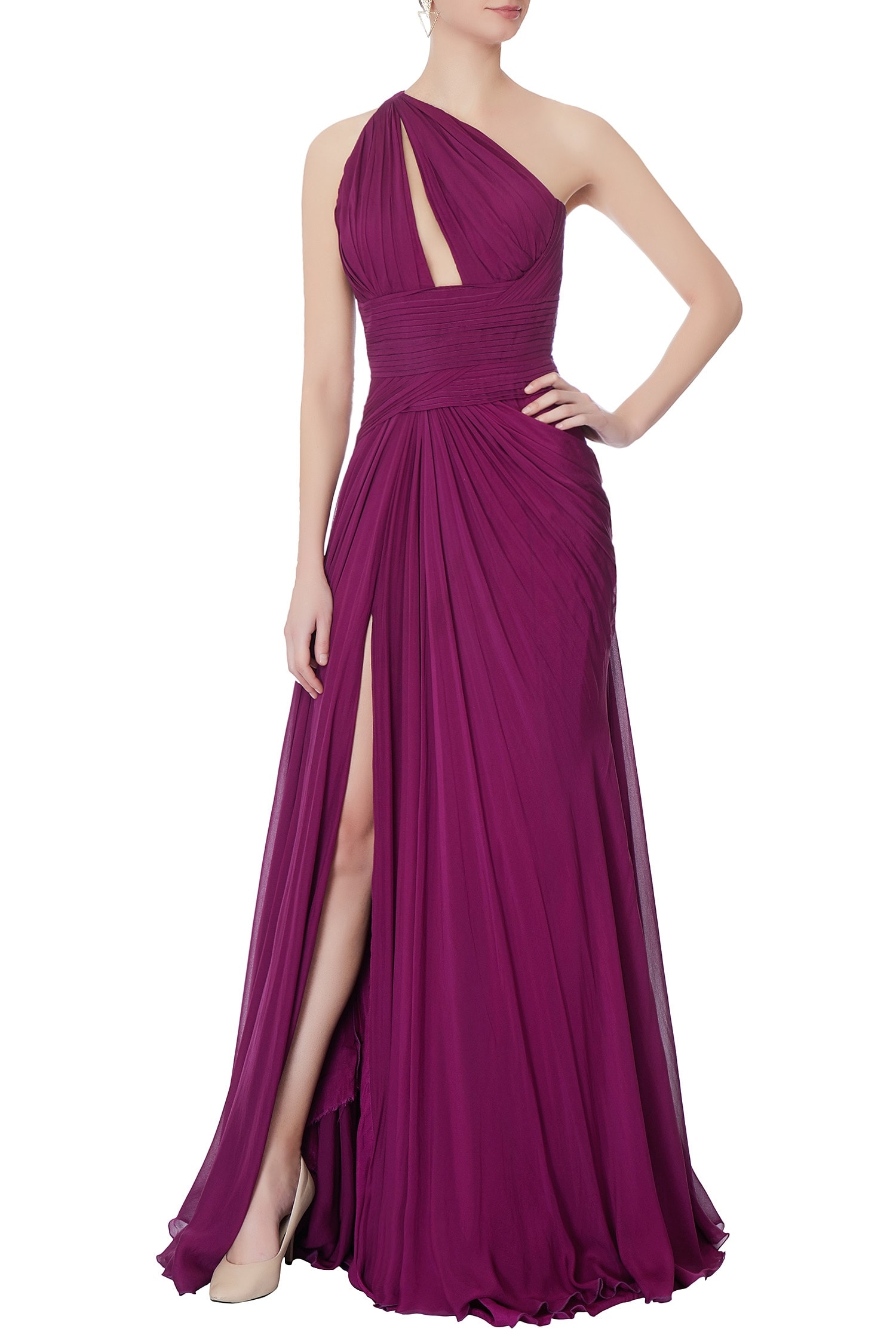 Saisha Shinde Purple One Shoulder Gown