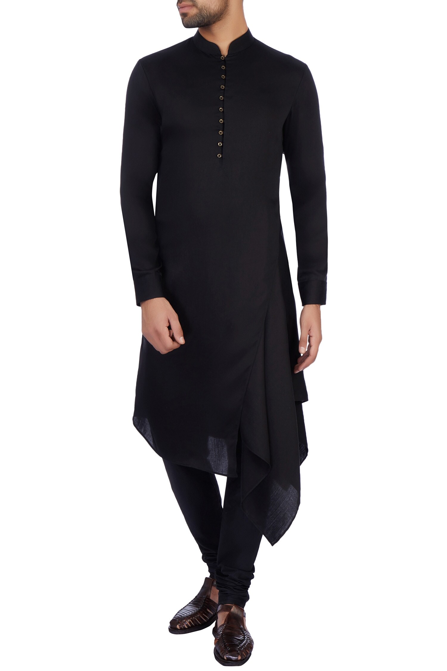 Buy Dhruv Vaish Black Modal Satin Solid Kurta Set Online | Aza Fashions