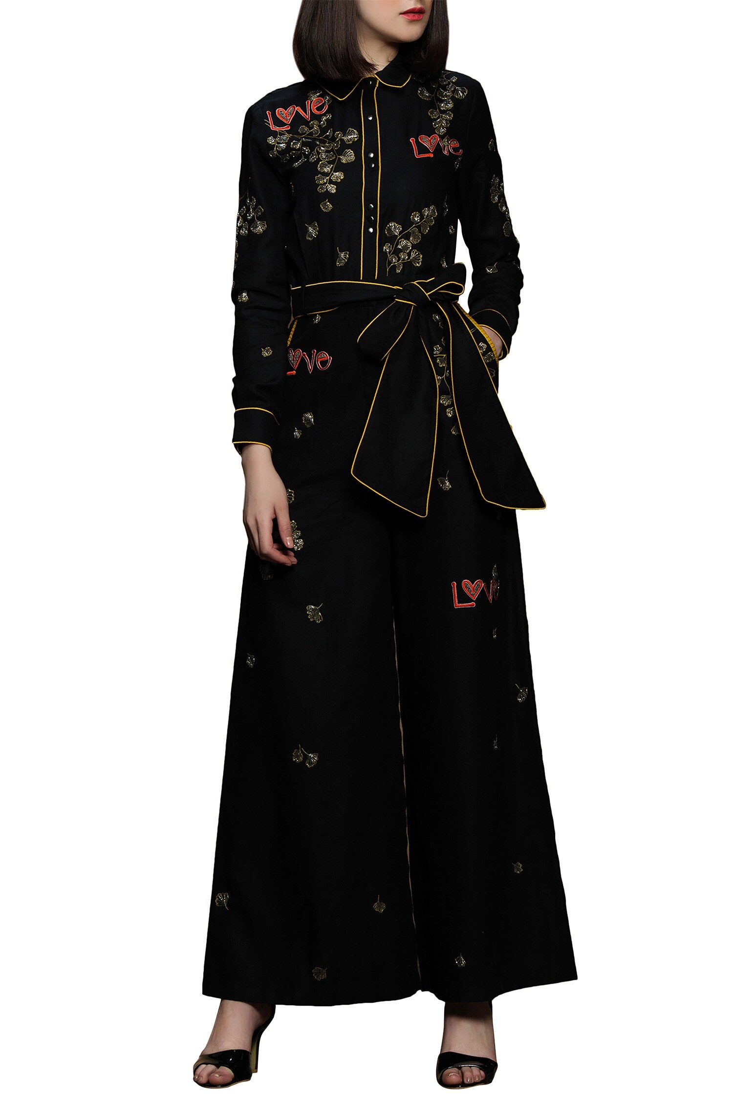 Shahin Mannan Black Embroidered Jumpsuit For Women