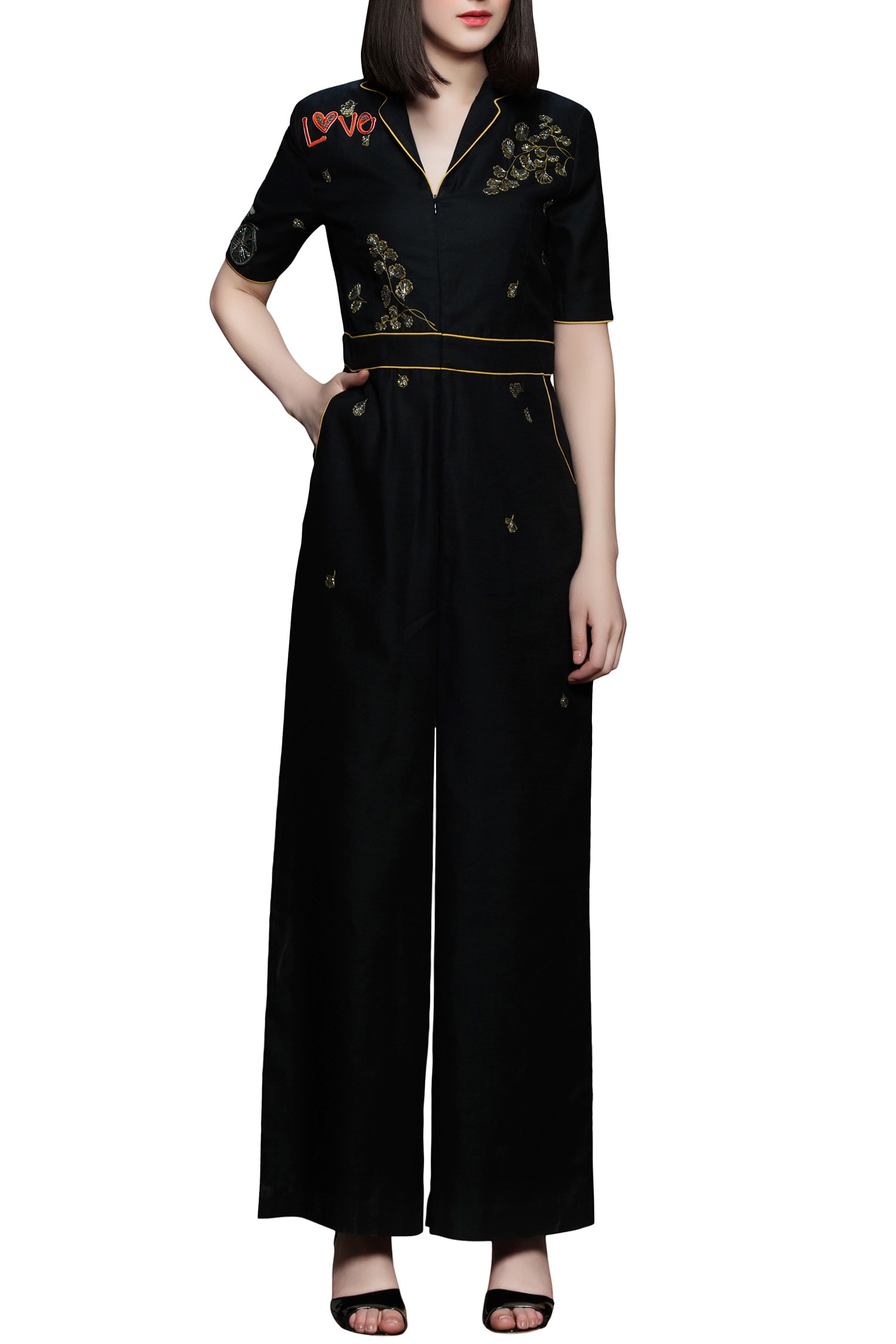 Shahin Mannan Black Embroidered Jumpsuit For Women