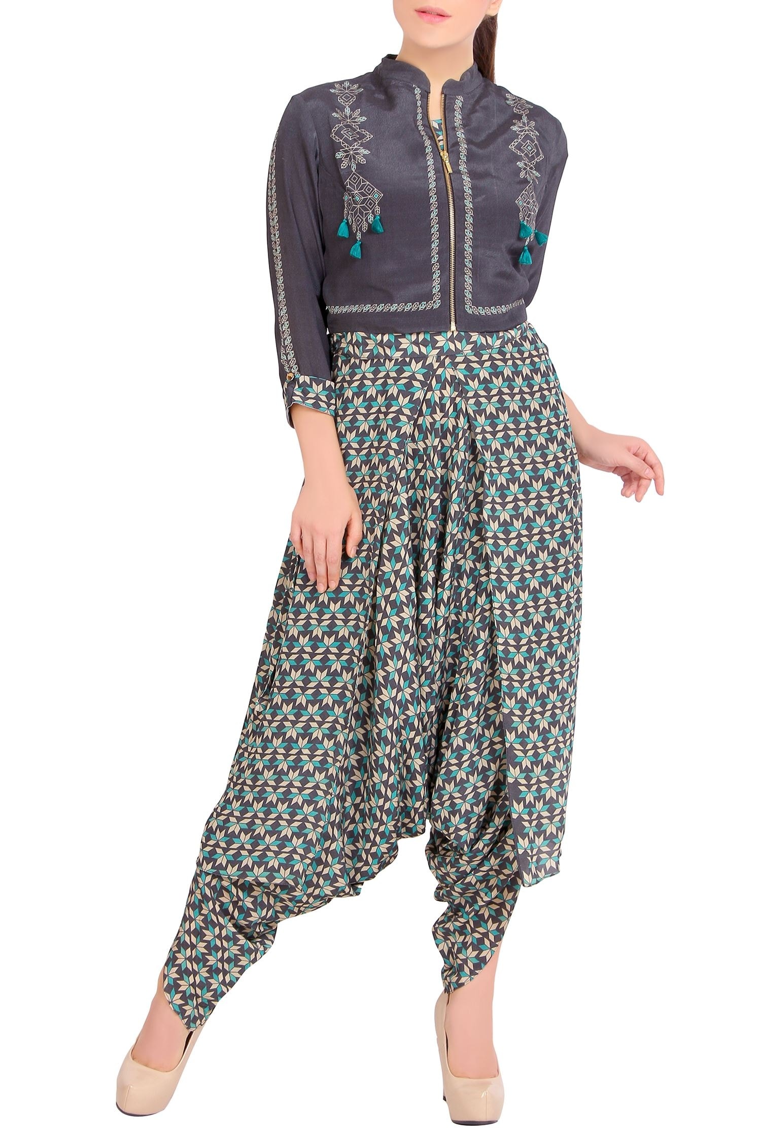 Soup by Sougat Paul Grey Printed Jumpsuit With Jacket