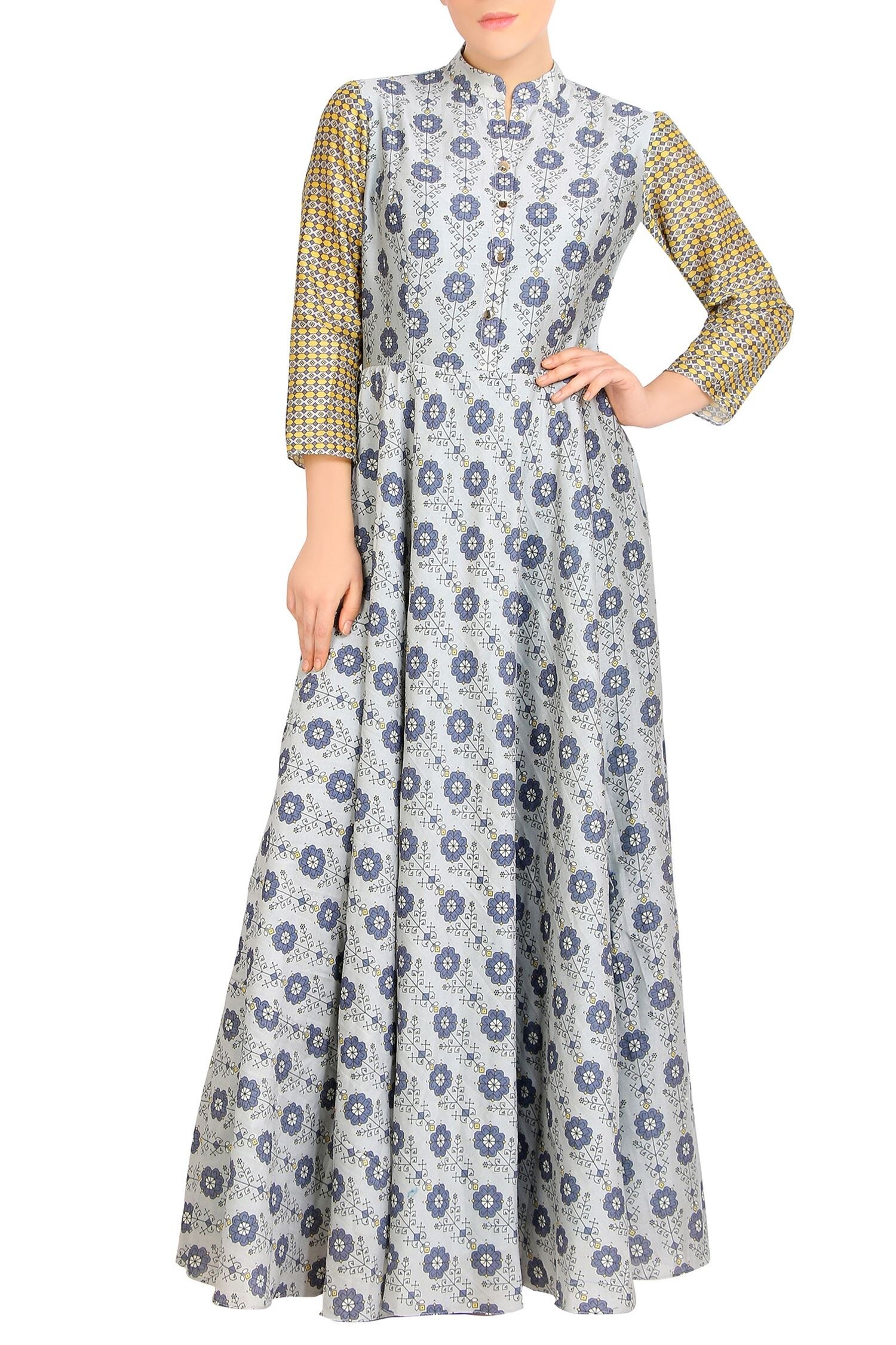 Soup by Sougat Paul Blue Printed Pleated Dress For Women