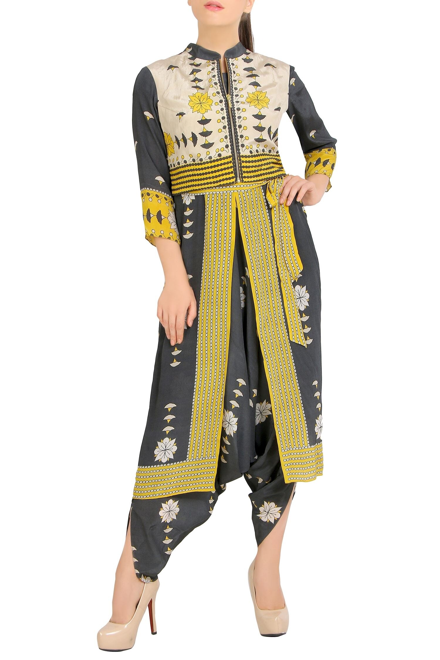 Soup by Sougat Paul Black Printed Jumpsuit With Jacket For Women