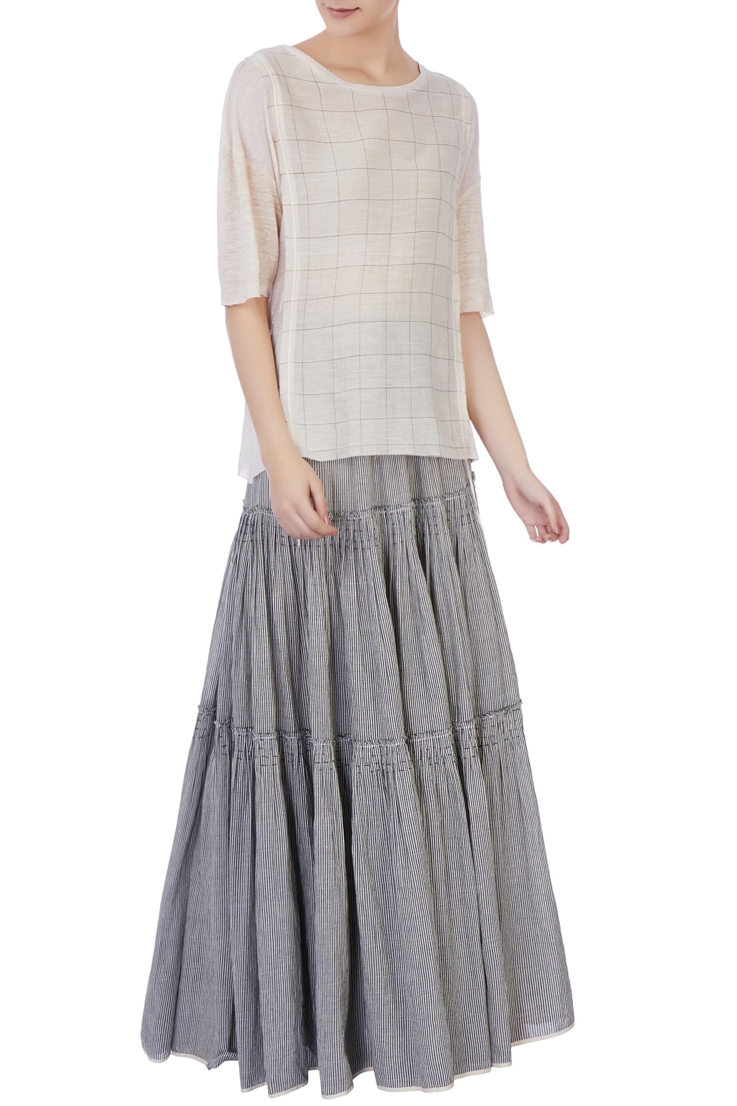 Urvashi Kaur Grey Organic Handwoven Cotton Top And Skirt Set