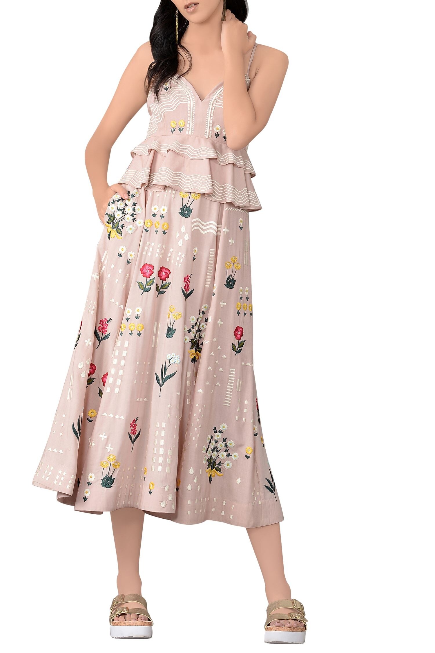 Sahil Kochhar Pink Champagne Rose Embroidered Dress
