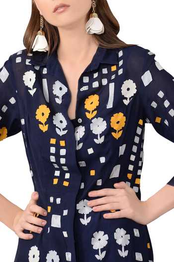 Buy Deep blue floral applique shirt dress by Sahil Kochhar at Aza Fashions