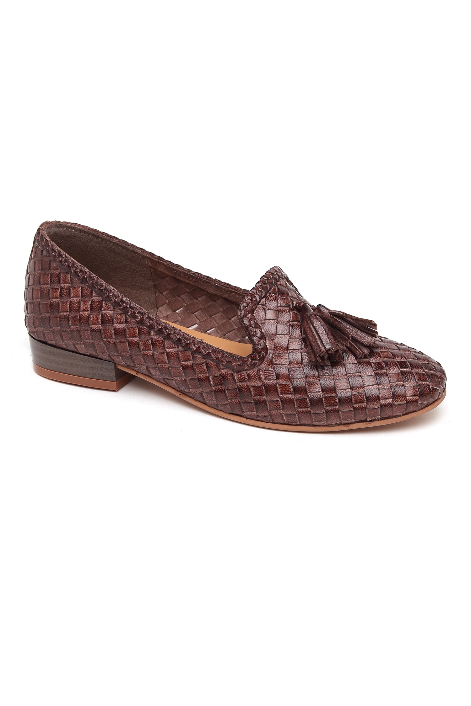 Buy Tissr Brown Leather Tassel Textured Loafers Online | Aza Fashions