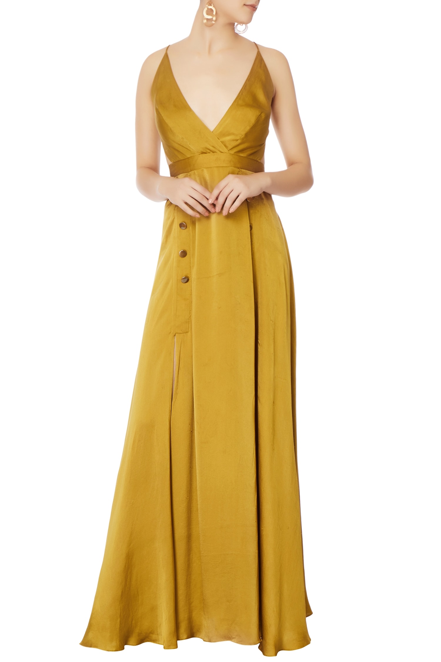 Deme by Gabriella Green V Neck Empire Line Gown For Women