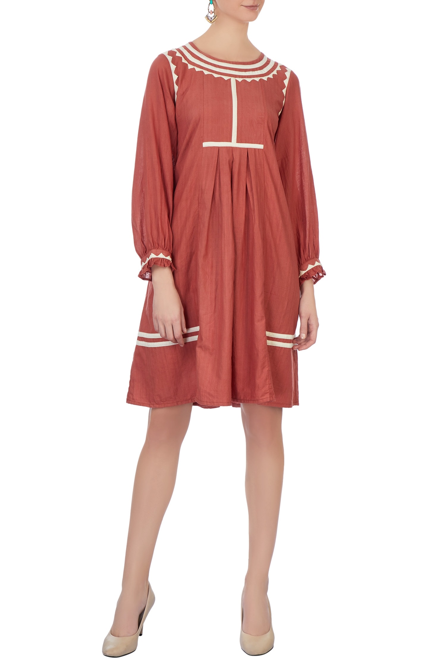 Chambray & Co. Coral Round Applique Gathered Dress For Women