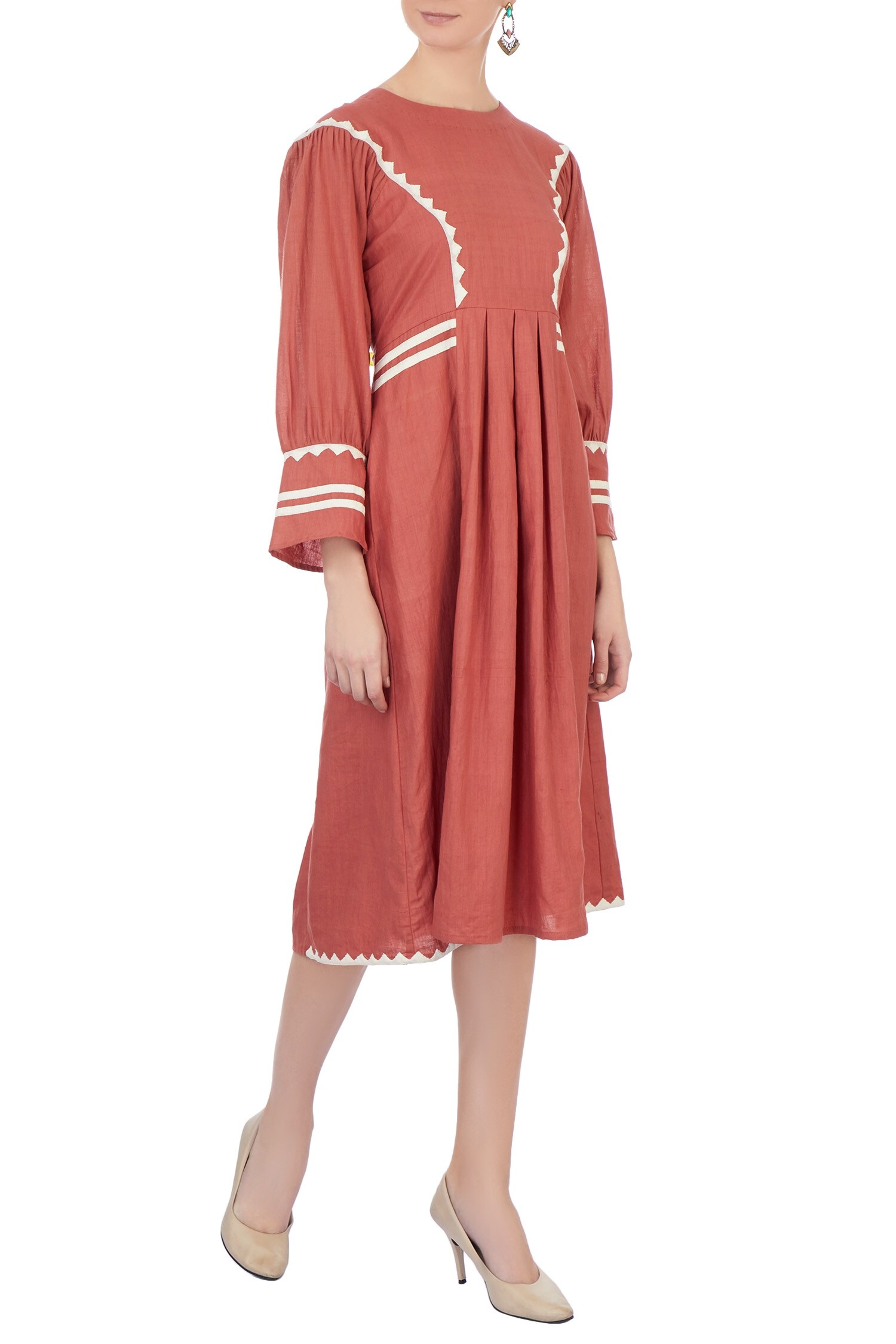 Chambray & Co. Coral Round Pleated Linen Dress For Women