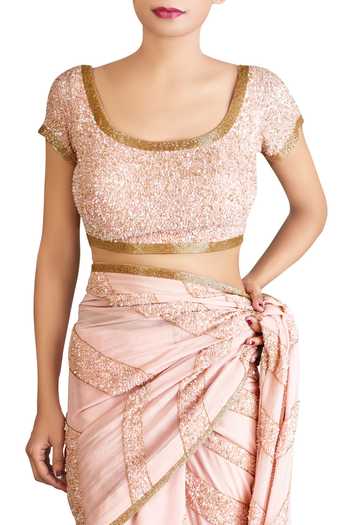 Buy Nakul Sen Pink Chiffon Embellished Saree With Blouse Online Aza 
