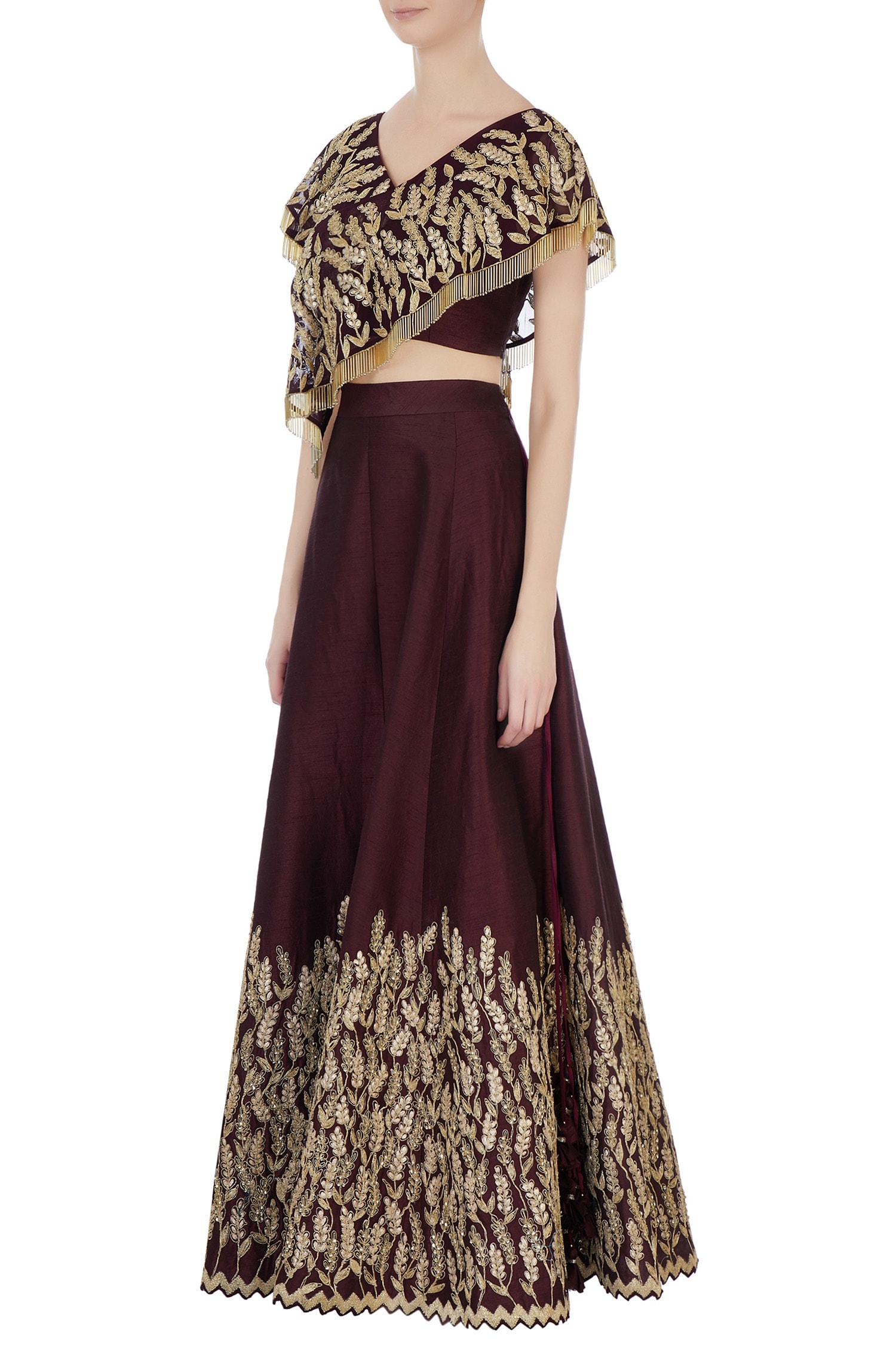 Buy Shruti Ranka Brown Raw Silk Embroidered Lehenga With Blouse Online ...