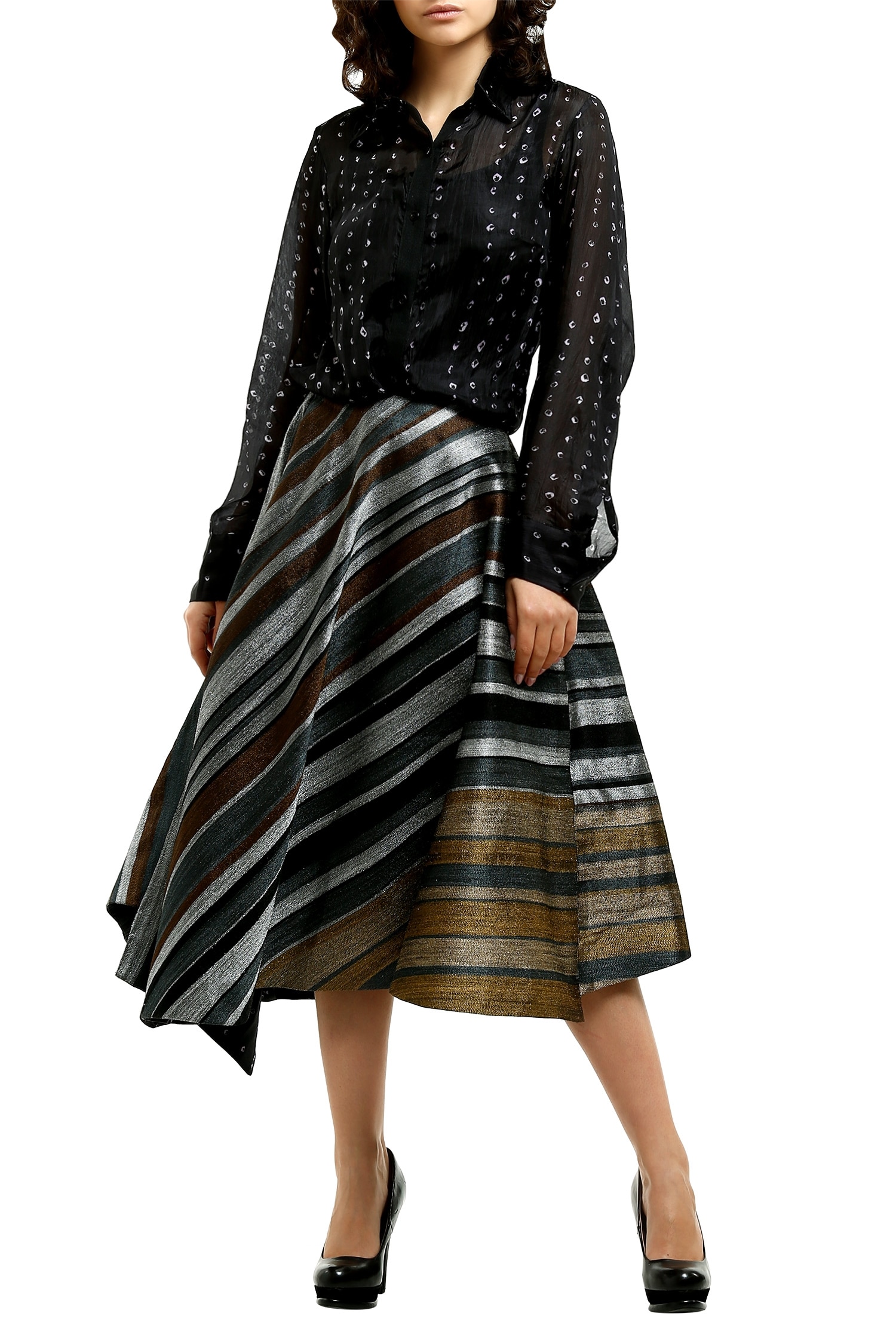 Buy Metallic Stripe Flared Midi Skirt By Saaksha Kinni At Aza Fashions