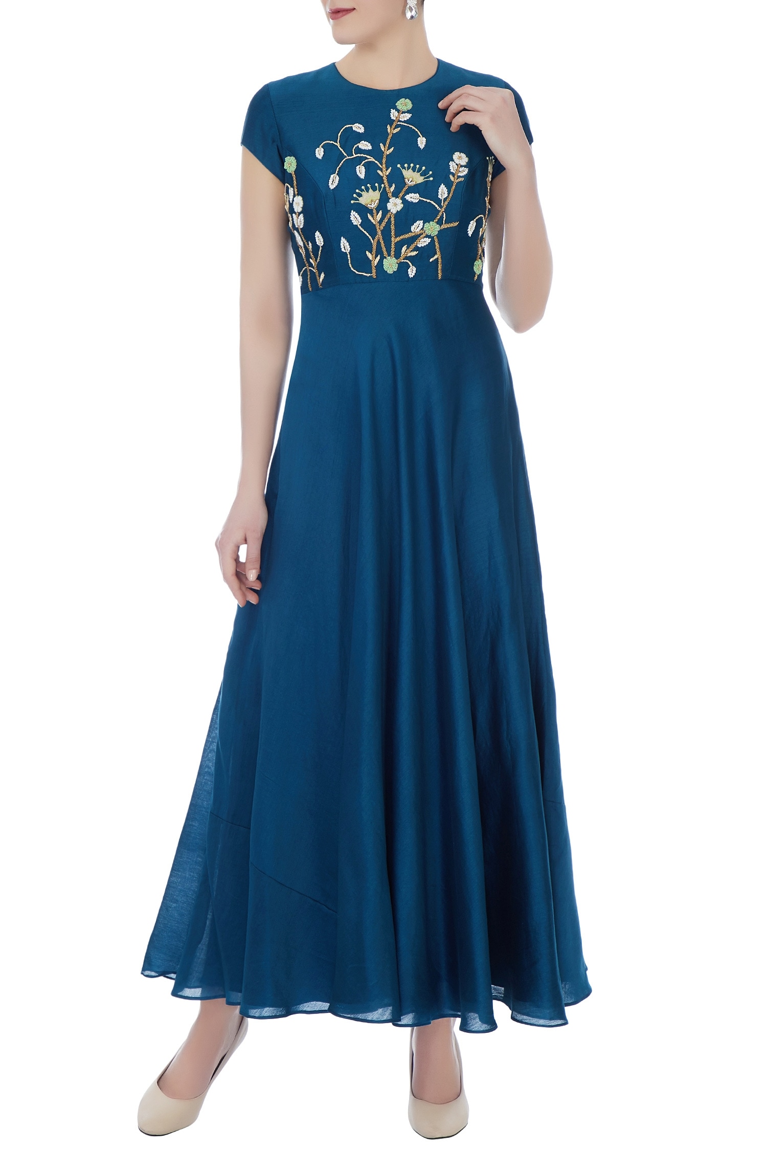 Buy Nautanky Blue Chanderi Embroidered Dress Online | Aza Fashions