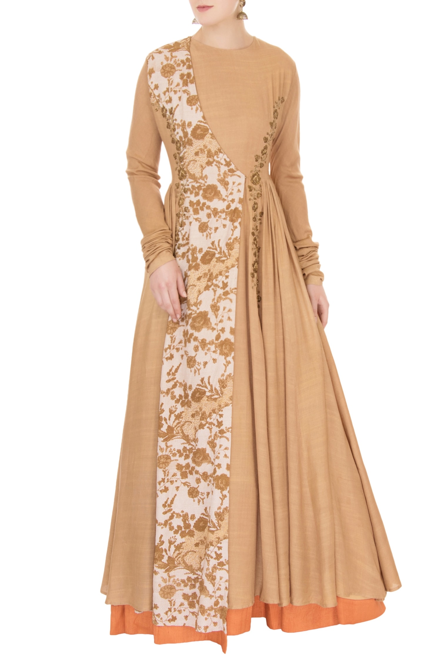 Natasha J Beige Embroidered Anarkali