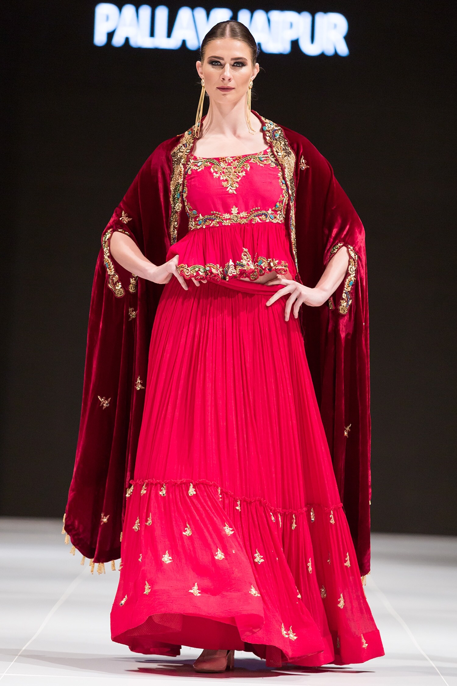 Buy Pallavi Jaipur Red Velvet Cape And Lehenga Set Online Aza Fashions