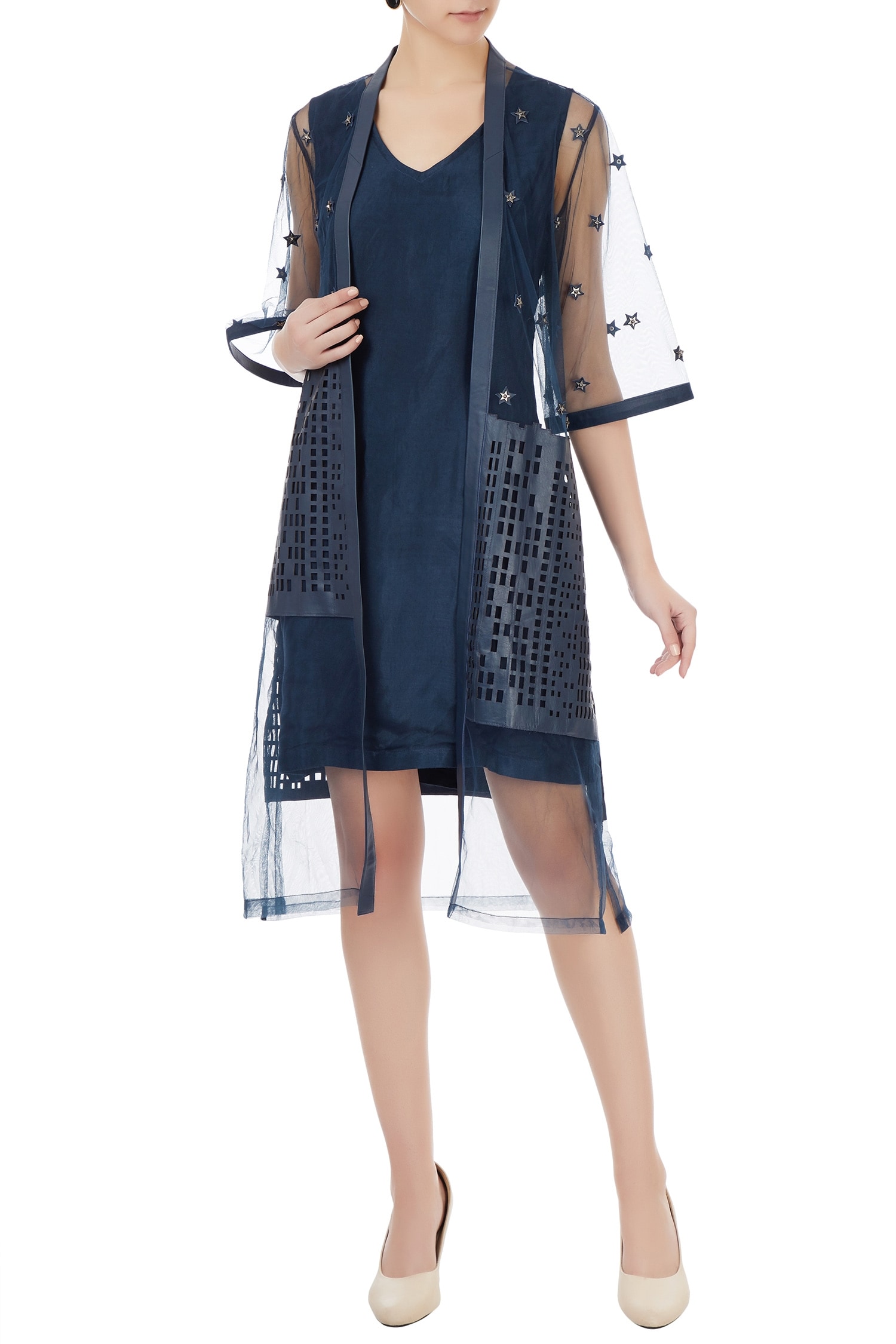 Buy Devina Juneja Blue Sheer Long Jacket Online Aza Fashions