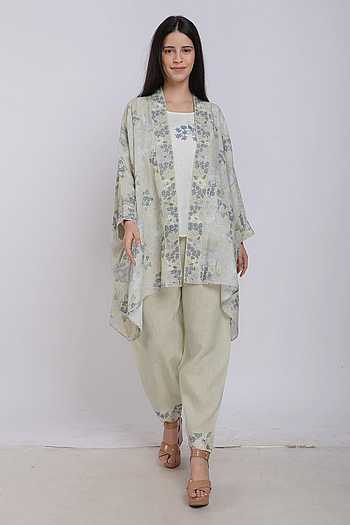 Floral Embroidered Hem Linen Crop Pants