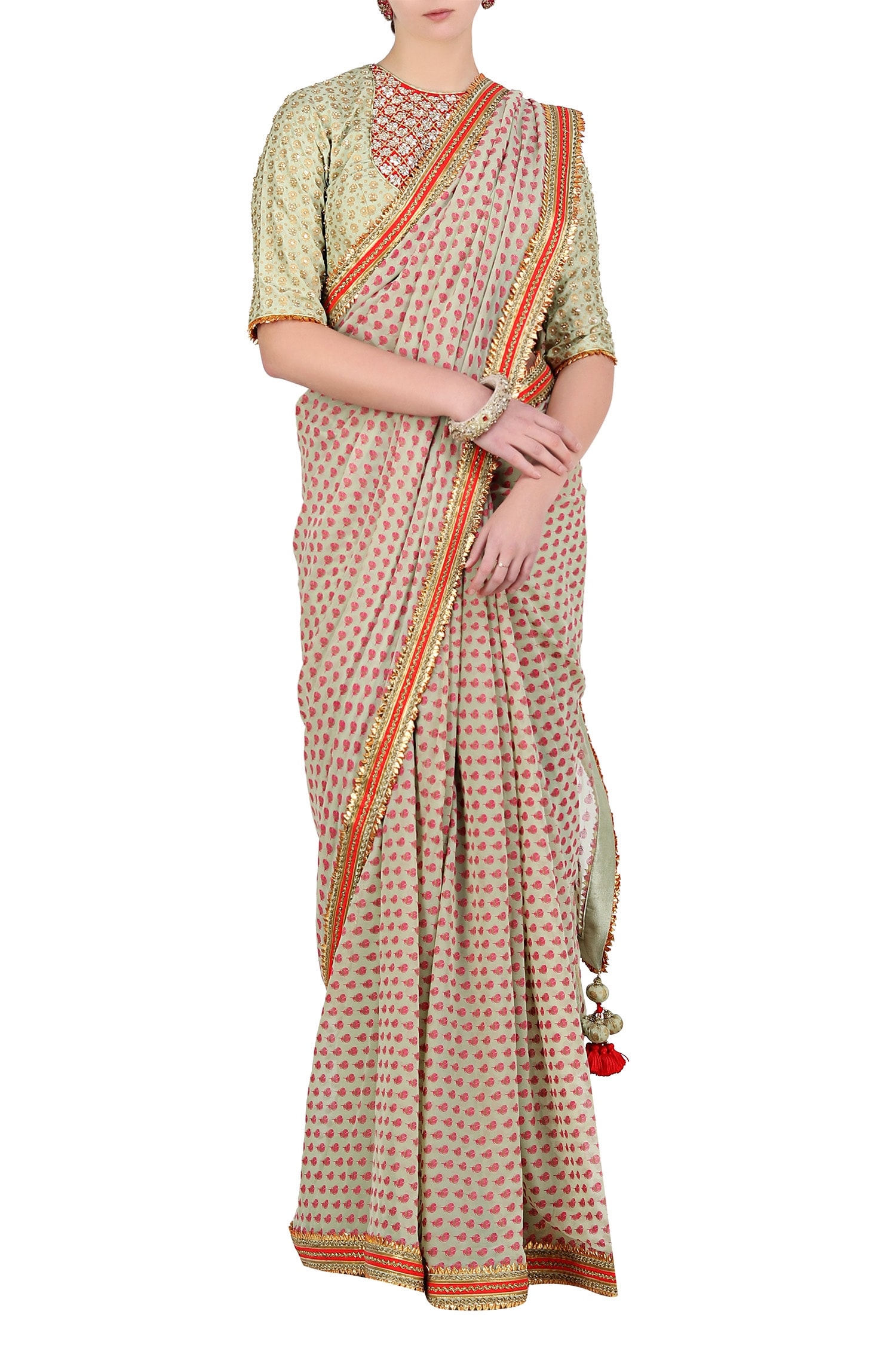 Nikasha Green Round Printed Saree With Blouse For Women